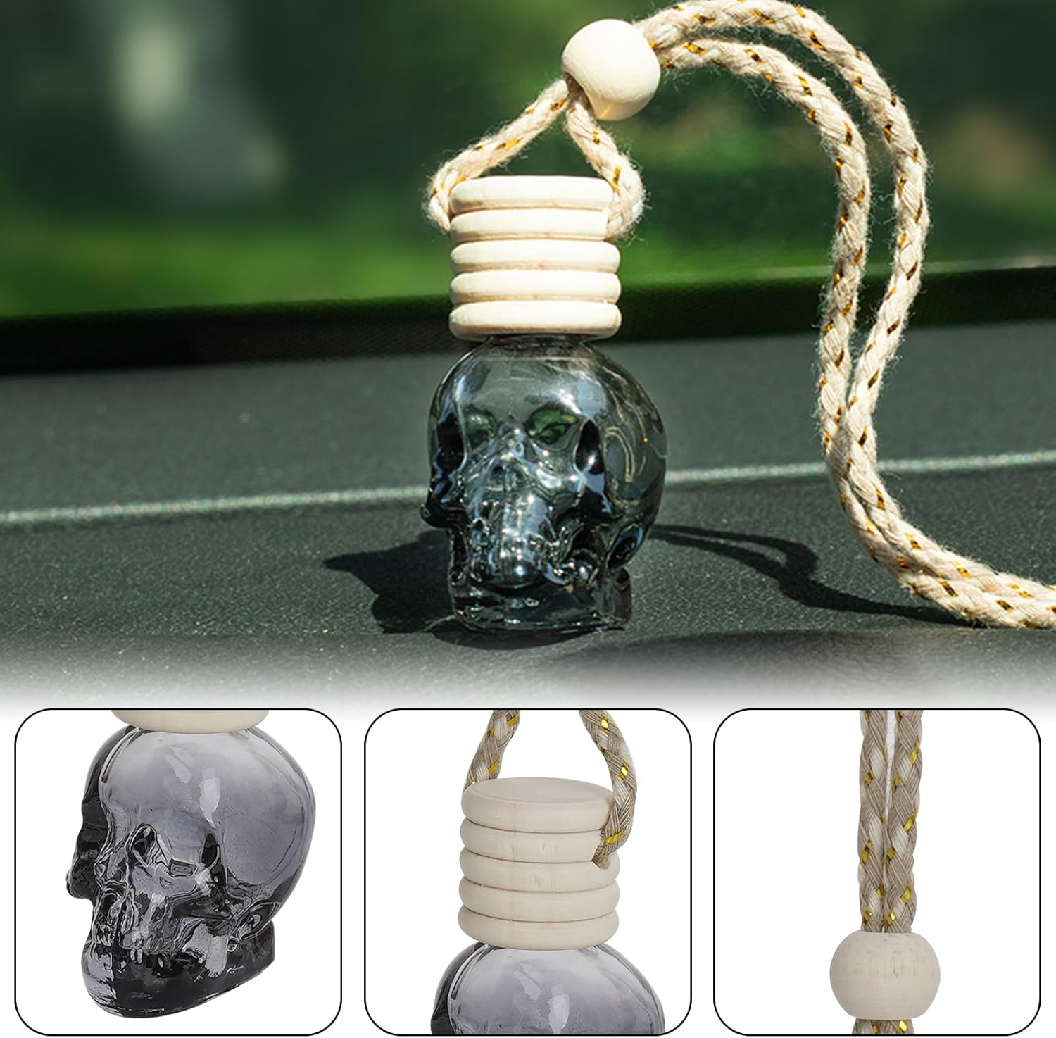 JANKOW Skull Air Freshener Car Hanging, Car Air Freshener Cars Diffuser Bottles, Refillable Perfume Bottles Pendant Auto Interior Decor for Essential Oil Fragrance Aromatherapy Bottle Ornament (6 Pcs) image number 4