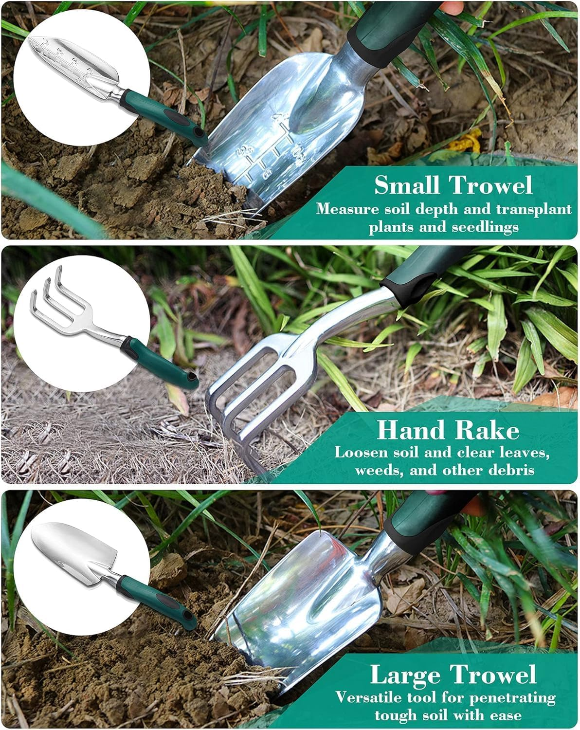 Garden Tool Set, 11 Piece Aluminum Alloy Hand Tool Starter Kit with Garden Bag, Outdoor Tool, Heavy Duty Gardening Work Set with Ergonomic Handle, Gardening Tools image number 5