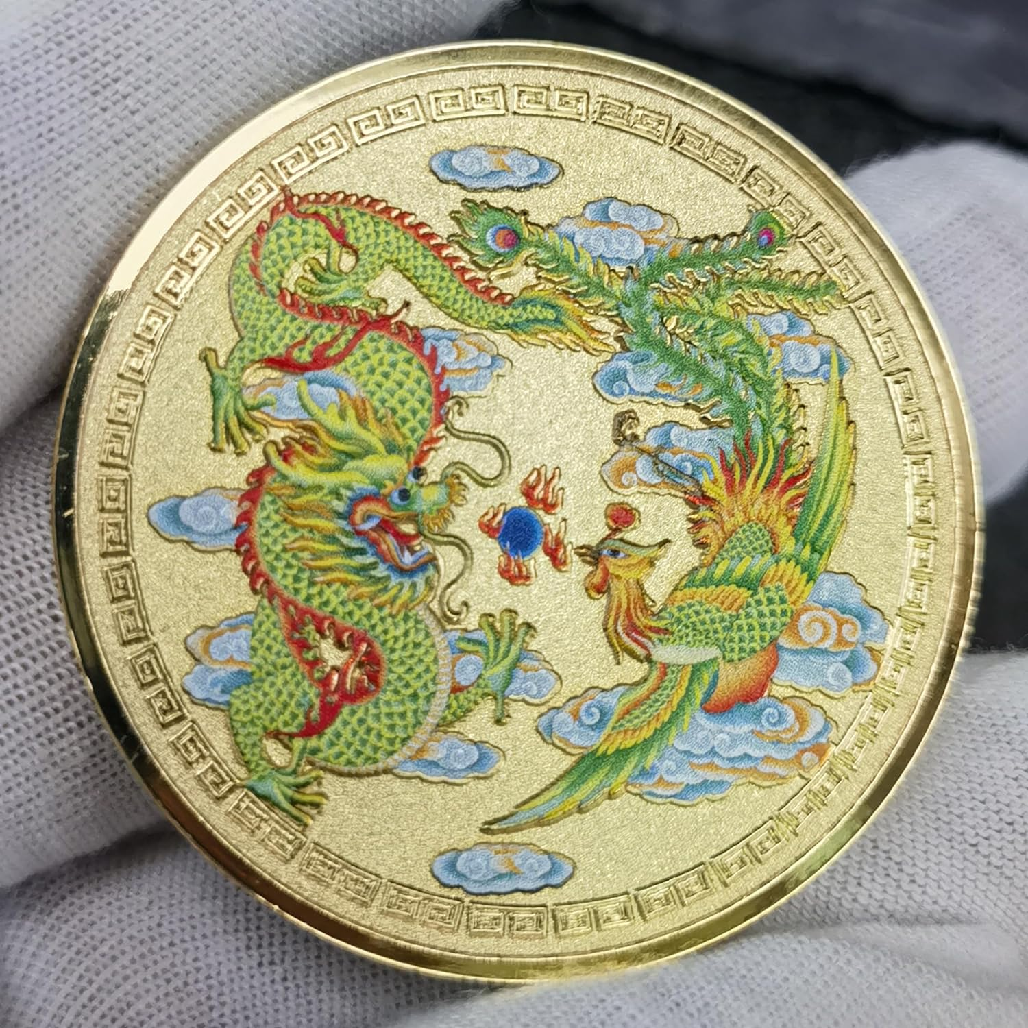 Chinese Mythical Creature Dragon Phoenix Attract Fortune Lucky Coin Lottery Tickets Scratcher Tool Good Luck Charms Challenge Coin
