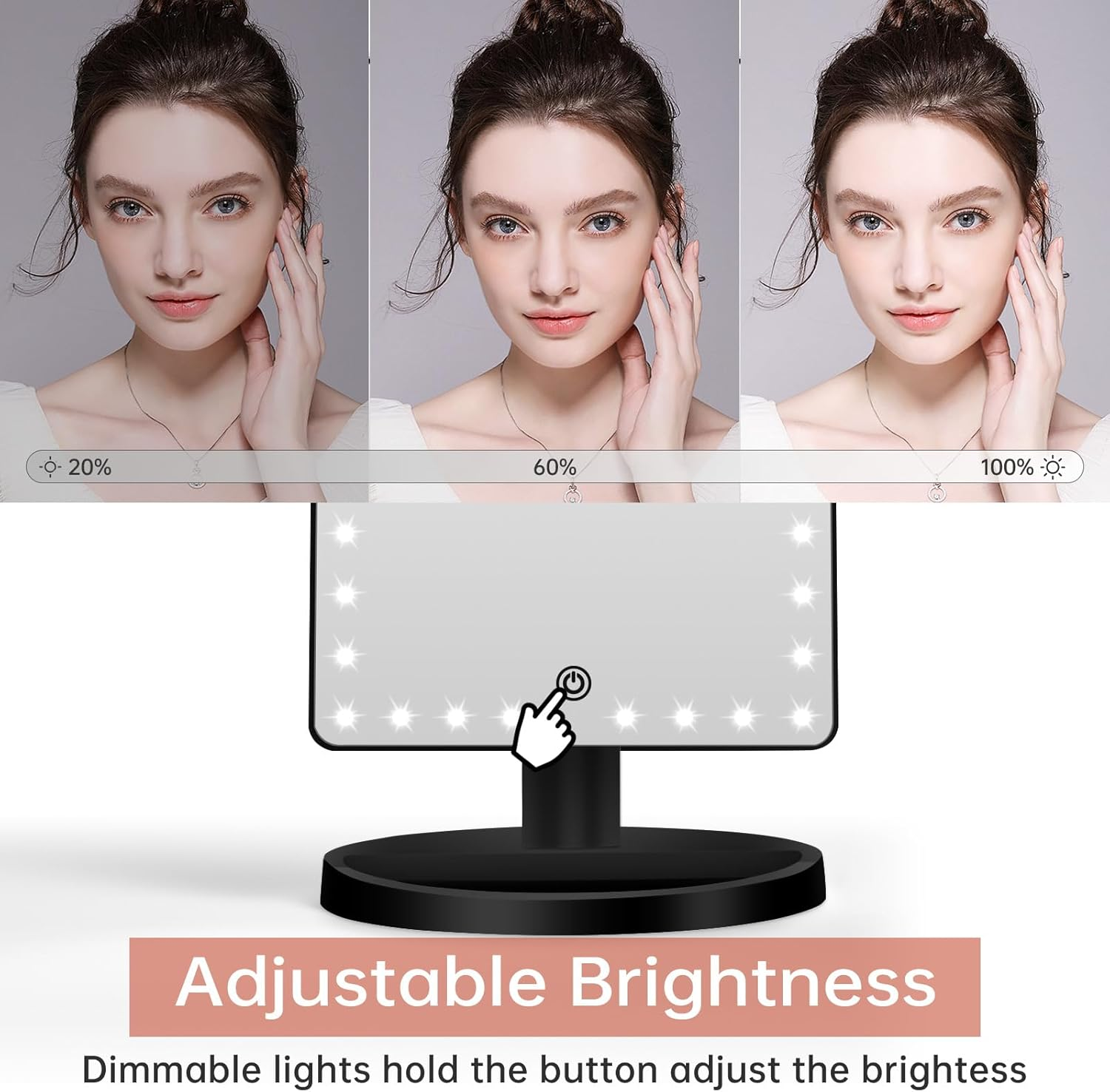 FUNTOUCH Large Lighted Vanity Makeup Mirror (X-Large Model), Light up Mirror with 35 LED Lights, Touch Screen and 10X Magnification Mirror, 360&deg; Rotation Tabletop Cosmetic Mirror (Black) image number 4