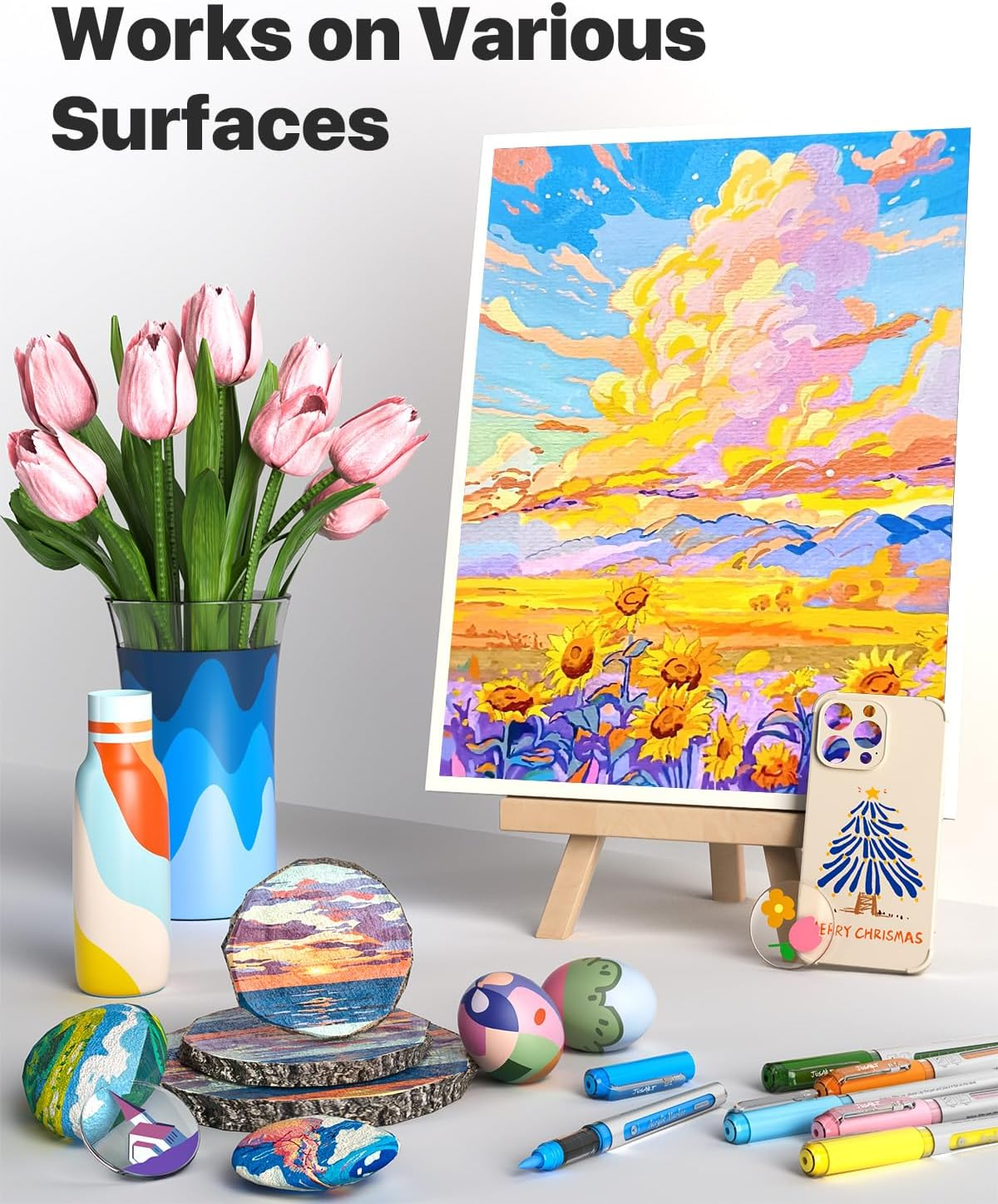 30 Colors Acrylic Paint Markers Brush Tip, Water Based Acrylic Markers with Automatic Ink Control System, Waterproof Acrylic Paint Pens for Rock Painting, Wood, Fabric, Egg - Multicolor image number 4