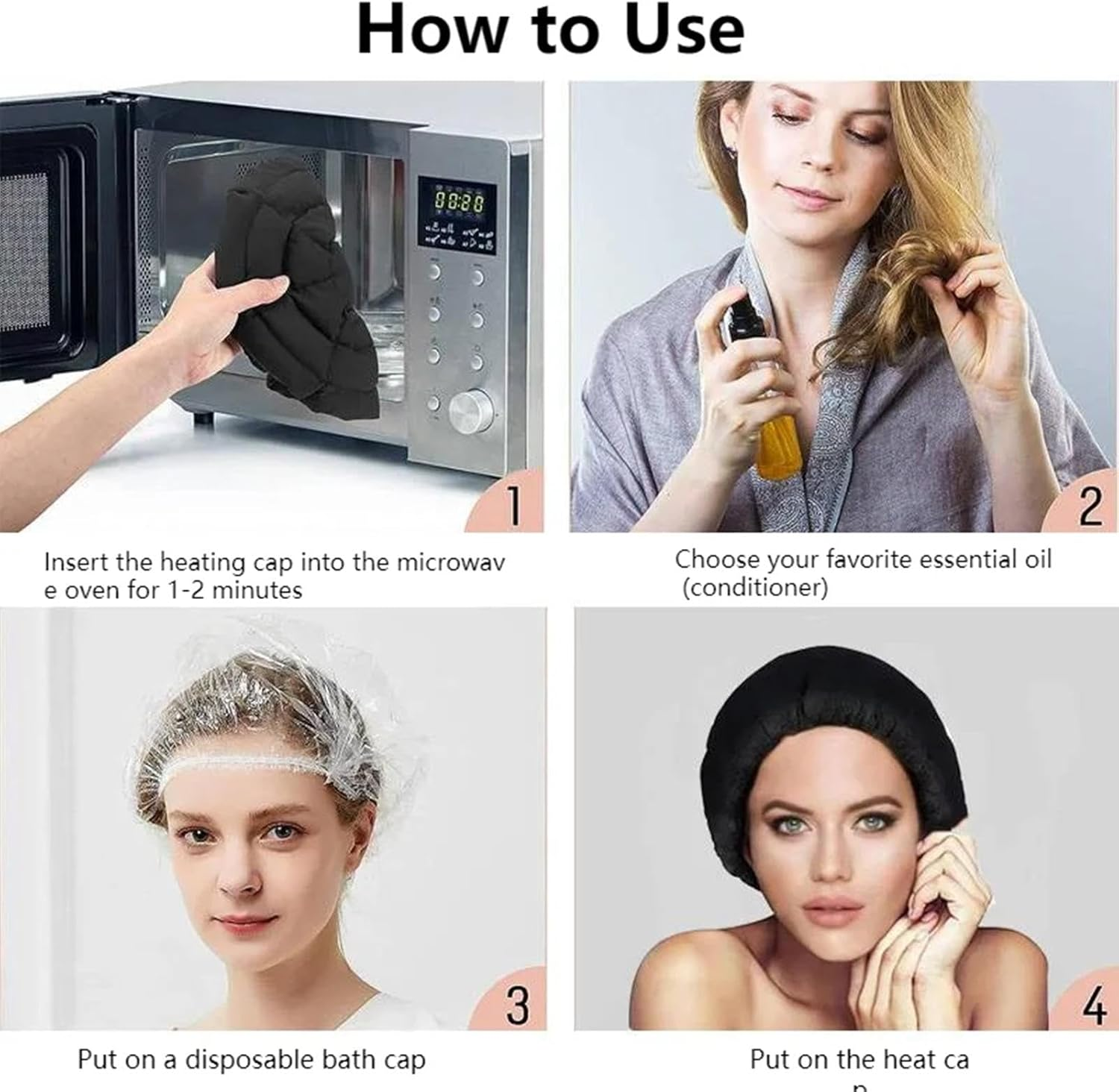 Heating Cap for Hair - Thermal Heat Cap - Deep Conditioning, Microwavable Heat Cap for Steaming Hair Styling, Flaxseed Cordless Steam Cap with Shower Caps image number 1