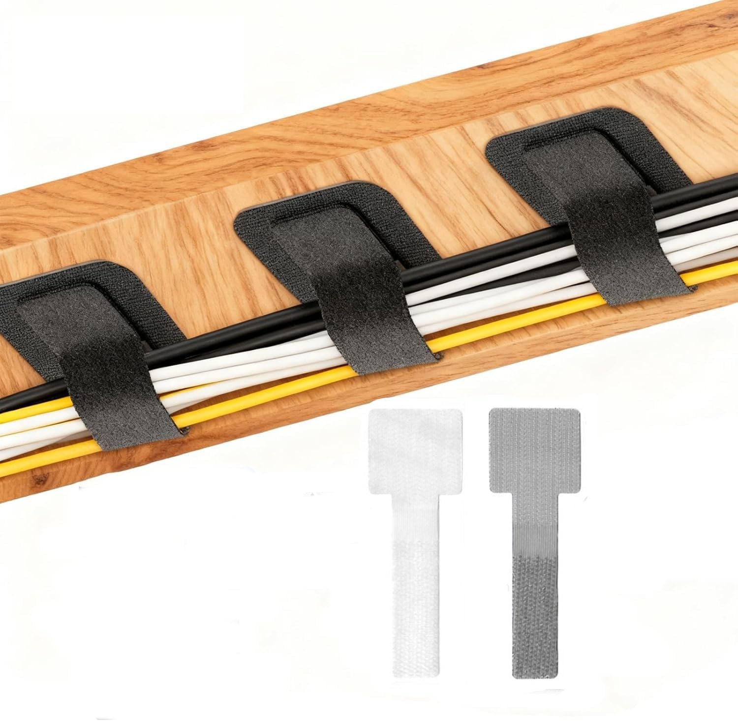 WADY 60 Pcs Hook and Loop Velcro Cable Ties - Reusable Cable Ties Strong Adhesive Cord Organizers for Desk/Home/ - No Residue Heavy Duty Cable Management Straps, Electrical and Wiring (White+Black)