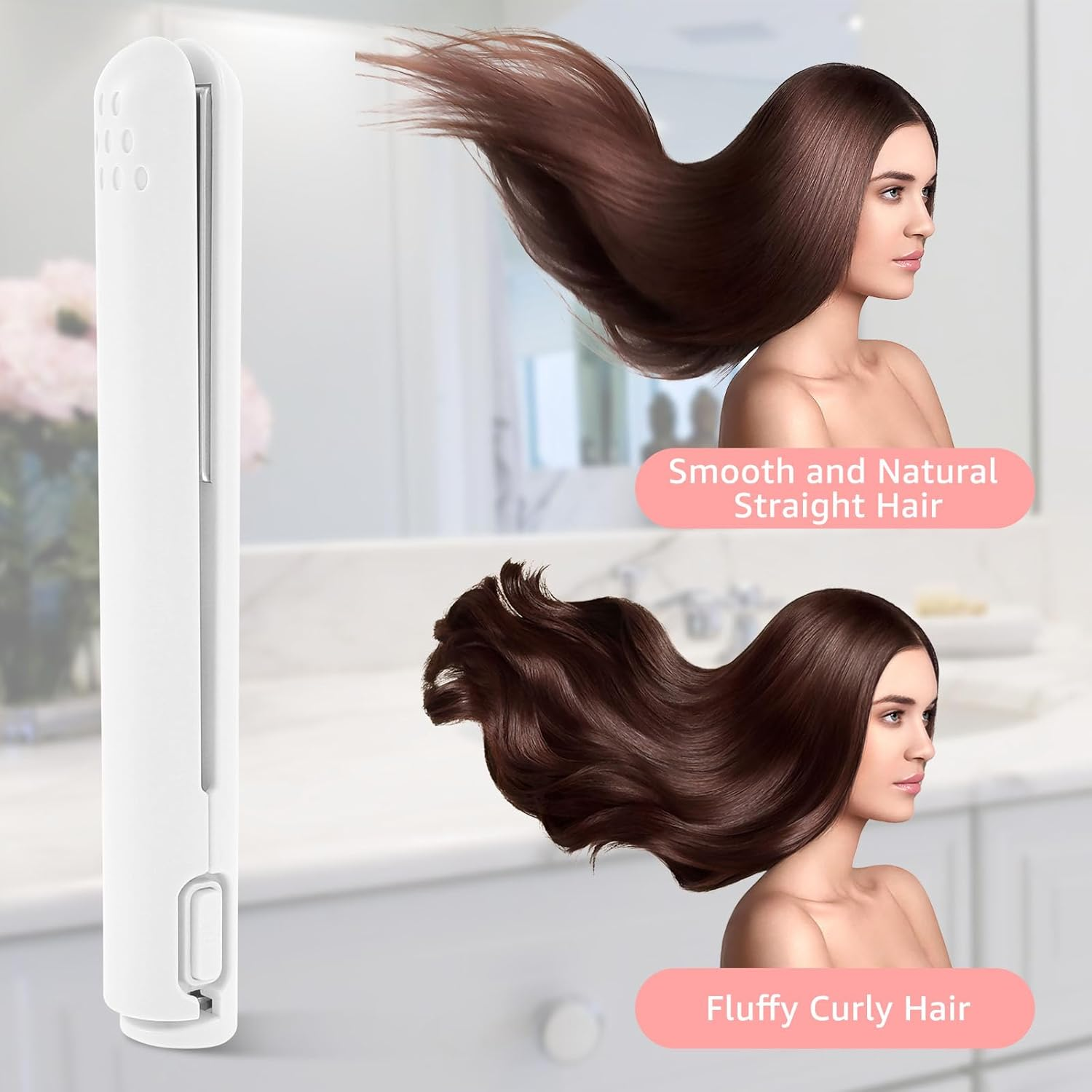 Fxvhojq Mini Hair Curler 10W Small Hair Curling Iron 2 in 1 Mini Curler and Hair Straightener 30S Fast Heat-Up for Straight Curly Hair Portable Hair Curler Wand Hair Straightener for Travel (White) image number 2