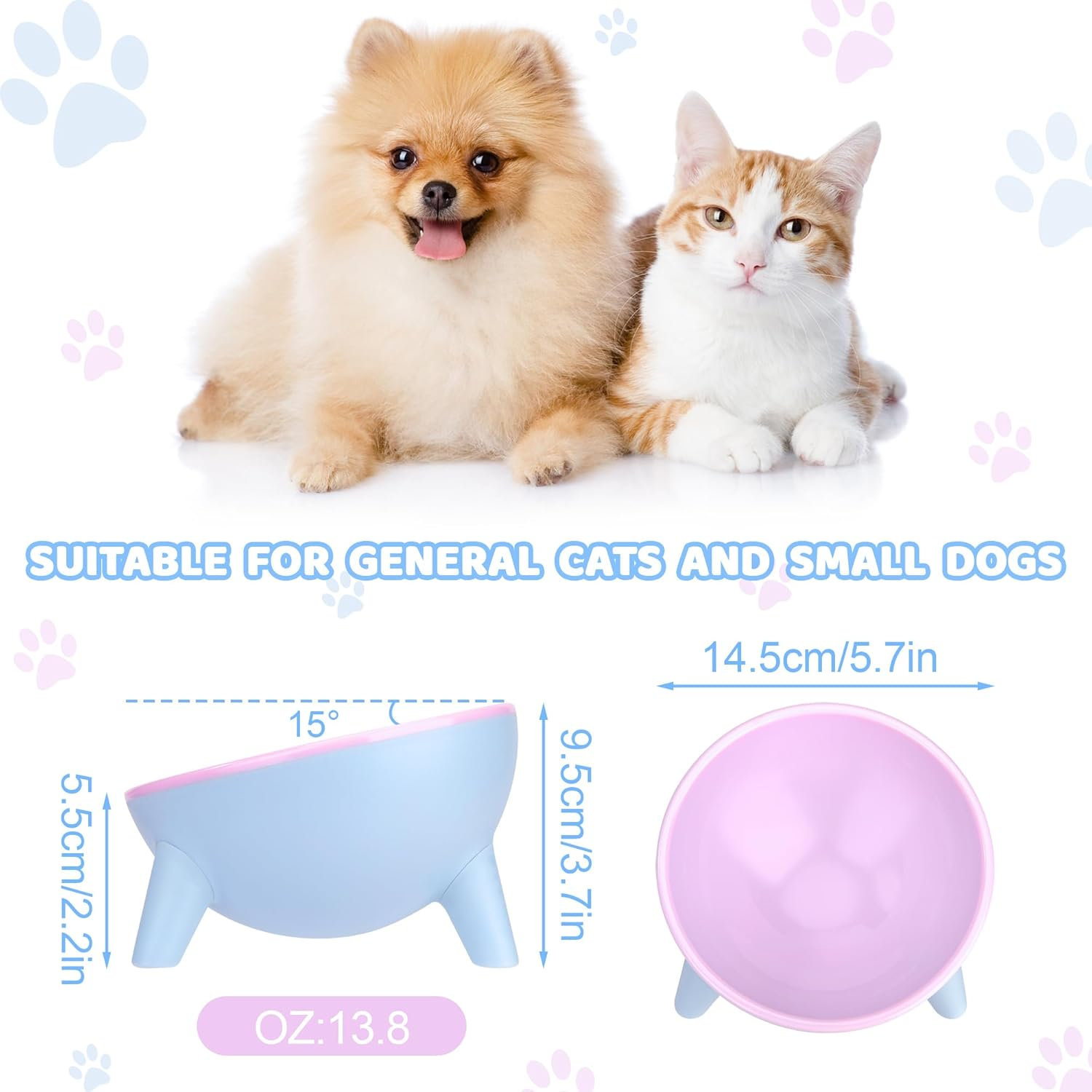 Feeding Bowl for Cats and Dogs 15&deg; Tilting Cat Bowls anti Vomiting Cat Bowl for Small Kittens Dogs image number 5