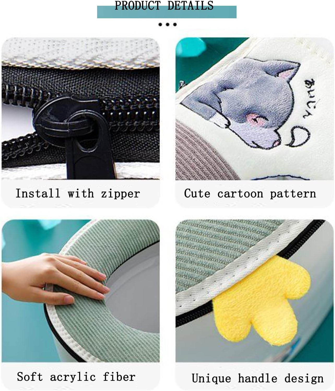 2 Pcs Universal Thickened Toilet Seat Cushion Cover Warm Washable and Reusable Soft Toilet Seat Cover Pads with Zipper (Green + Grey) - Red + Grey image number 2