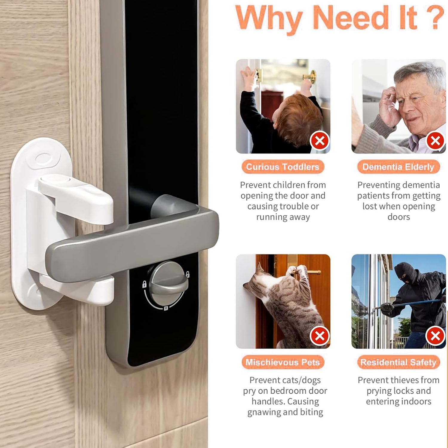 Shengsenfu 4 Pack Door Lever Lock Child Proof Door Locks Design for Kids Safety-Child Proof Doors and Handles 3M VHB Adhesive No Drilling and Perfect for Door,Cabinet,Windows,Child-Proof and Pet Proof image number 3