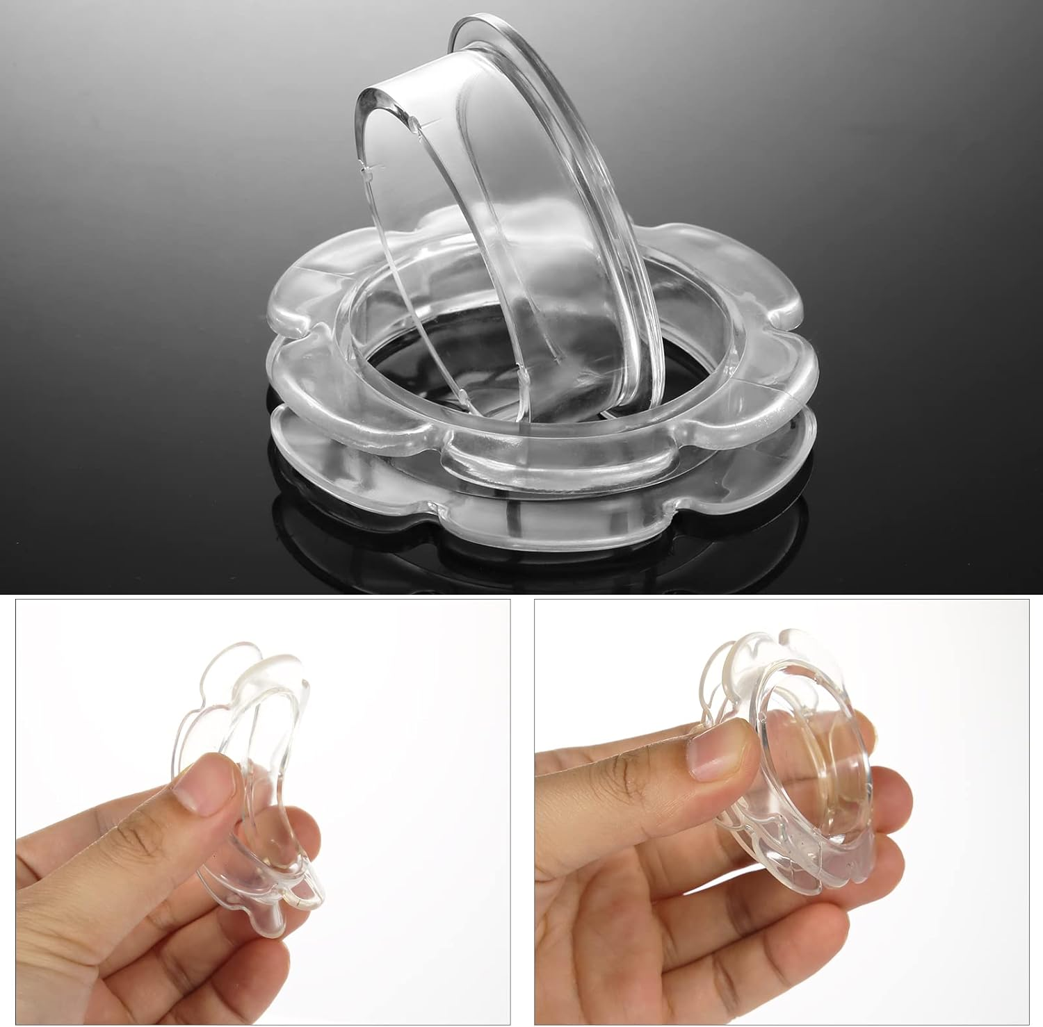 AIEX 2Pcs Patio Table Umbrella Hole Ring, Silicone Umbrella Table Plug Flower Shape Patio Table Umbrella Parasol Hole Ring for 2 Inch Table Hole (Clear)