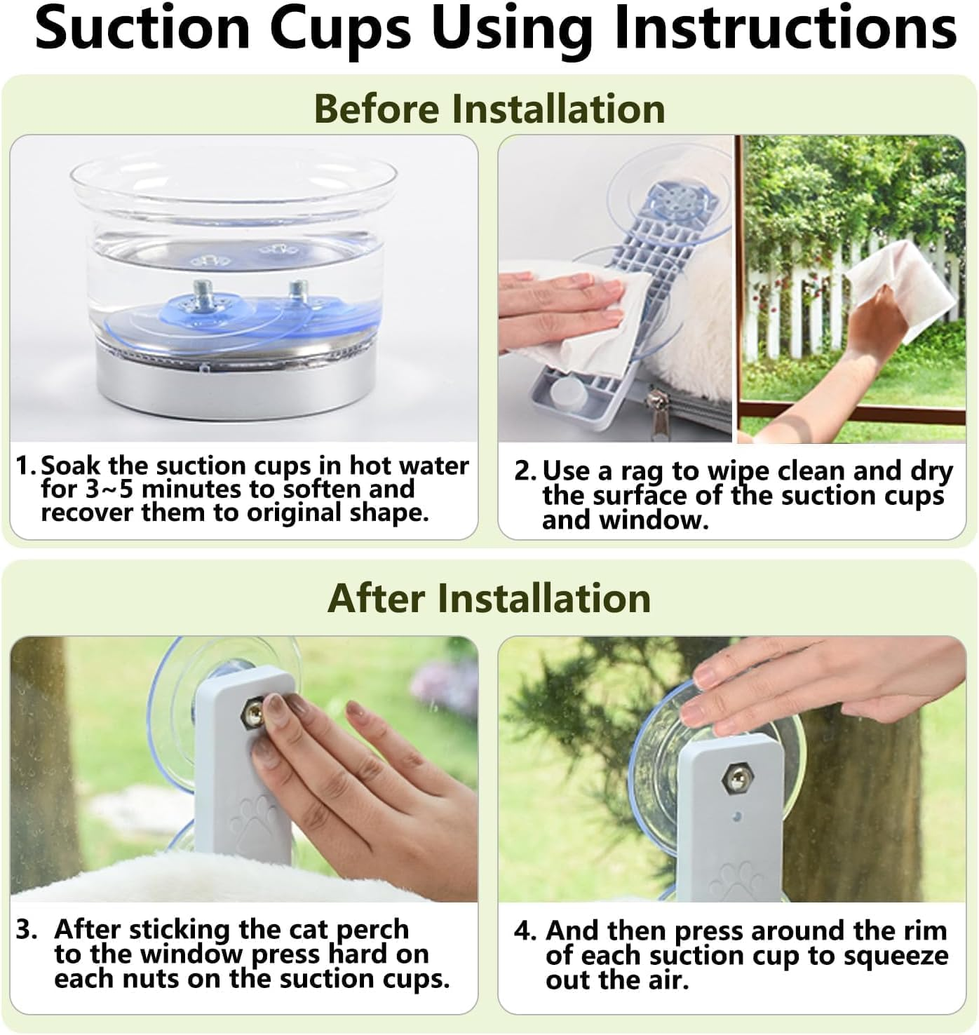 Cordless Cat Window Perch - Cat Hammock for Wall with 4 Suction Cups - 2 - Way Installation (Anchor & Screw) - Solid Metal Frame, Reversible Cover, Foldable for Indoor Cats