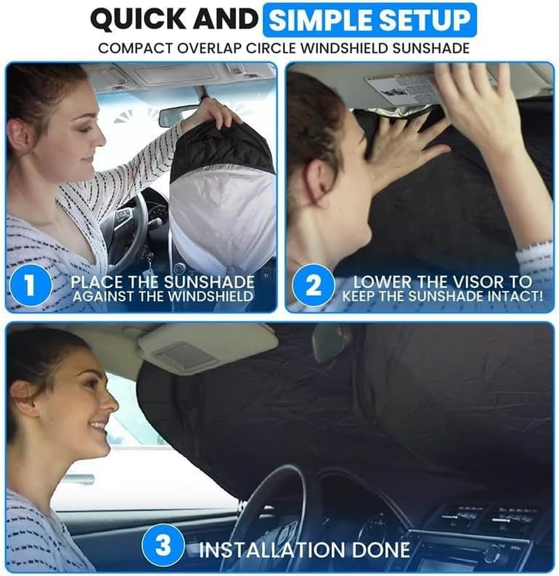 Car Windshield Sun Shade, Front Windshield Shade for Sun, Reflective Sunshade for Ultimate Protection, Overlapping Design, Fits Small Sedans, Mini Suvs, Hatchbacks- 59X31.5 Inches image number 6