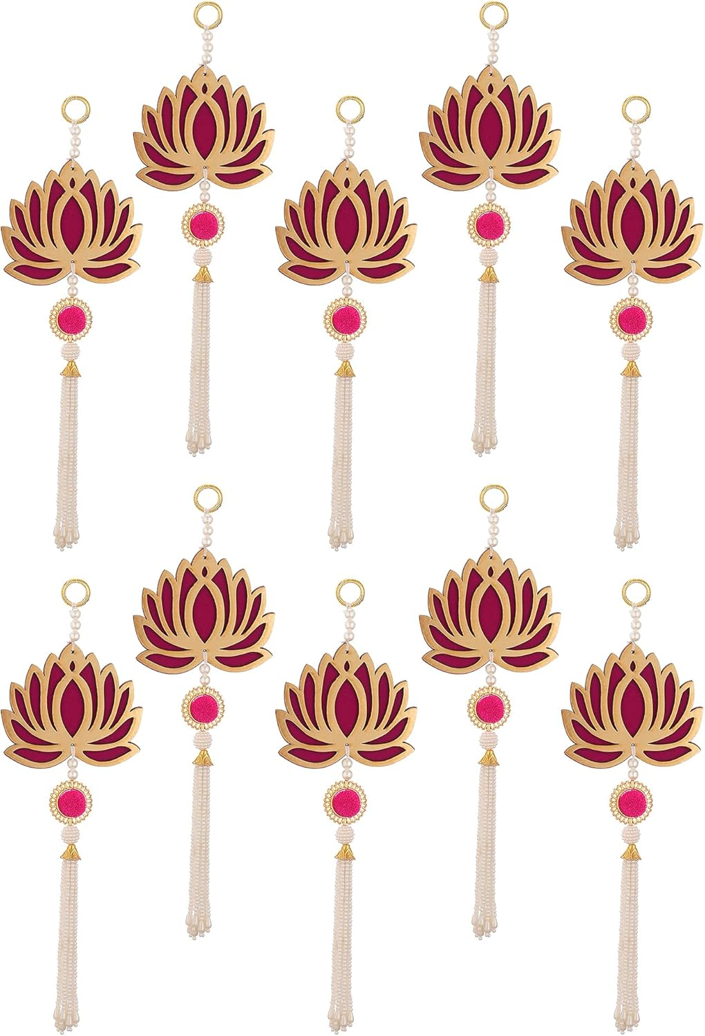 TIED RIBBONS Lotus Backdrop Hanging Pooja Decor | Plastic, 11 Inch | Set of 10 | Indian Diwali Decorations for Home, Navratri, Wedding, Ganesh Pooja, Door Entrance | Ganesh Chaturhti Decoration image number 5