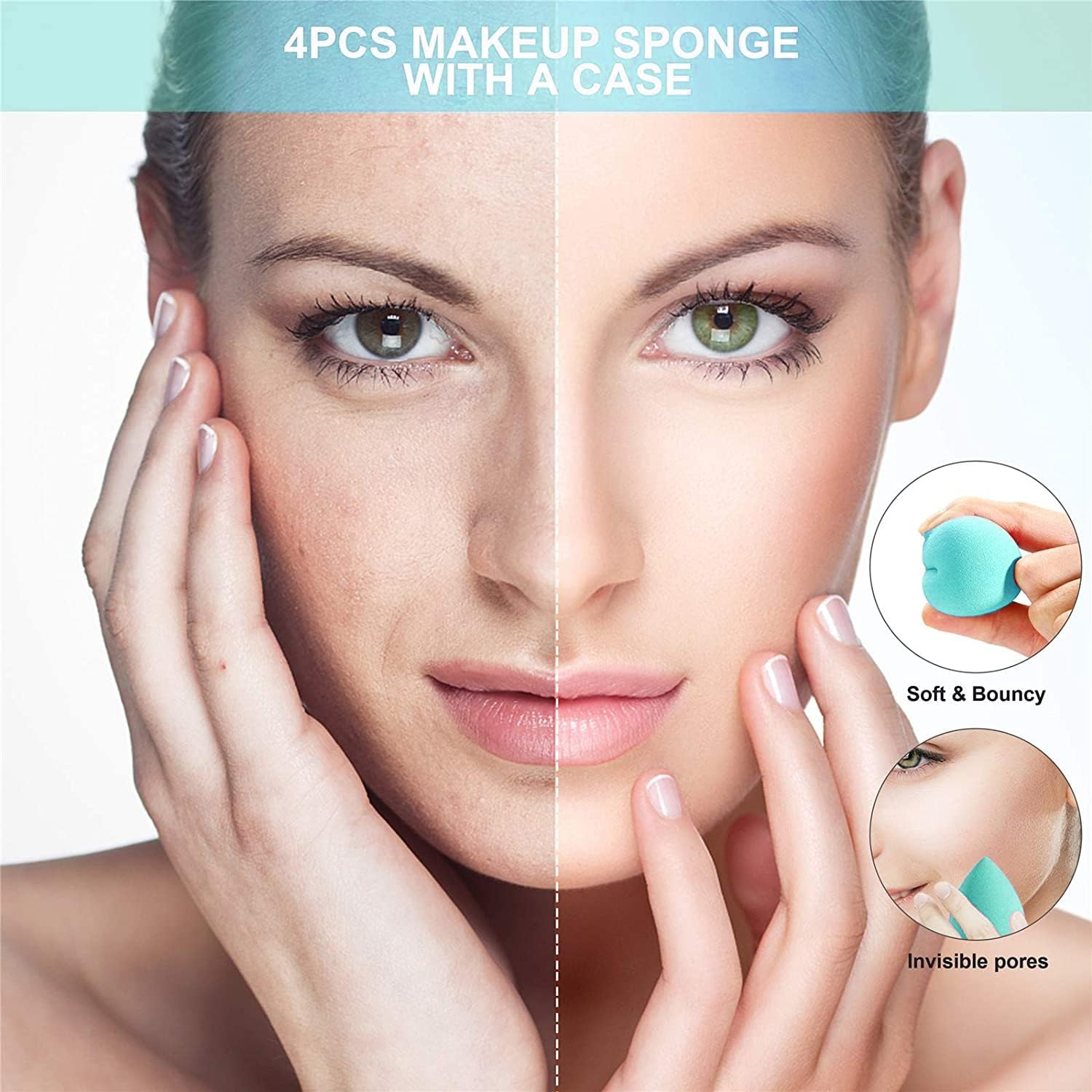 Makeup Sponge Set DUAIU 4Pcs Blender Beauty Foundation Blending Sponge, Flawless for Liquid, Cream, and Powder, Professional Streak Free Application Blend, Makeup Sponges with Storage Box(Aquamarine) - Lemon Yellow image number 7