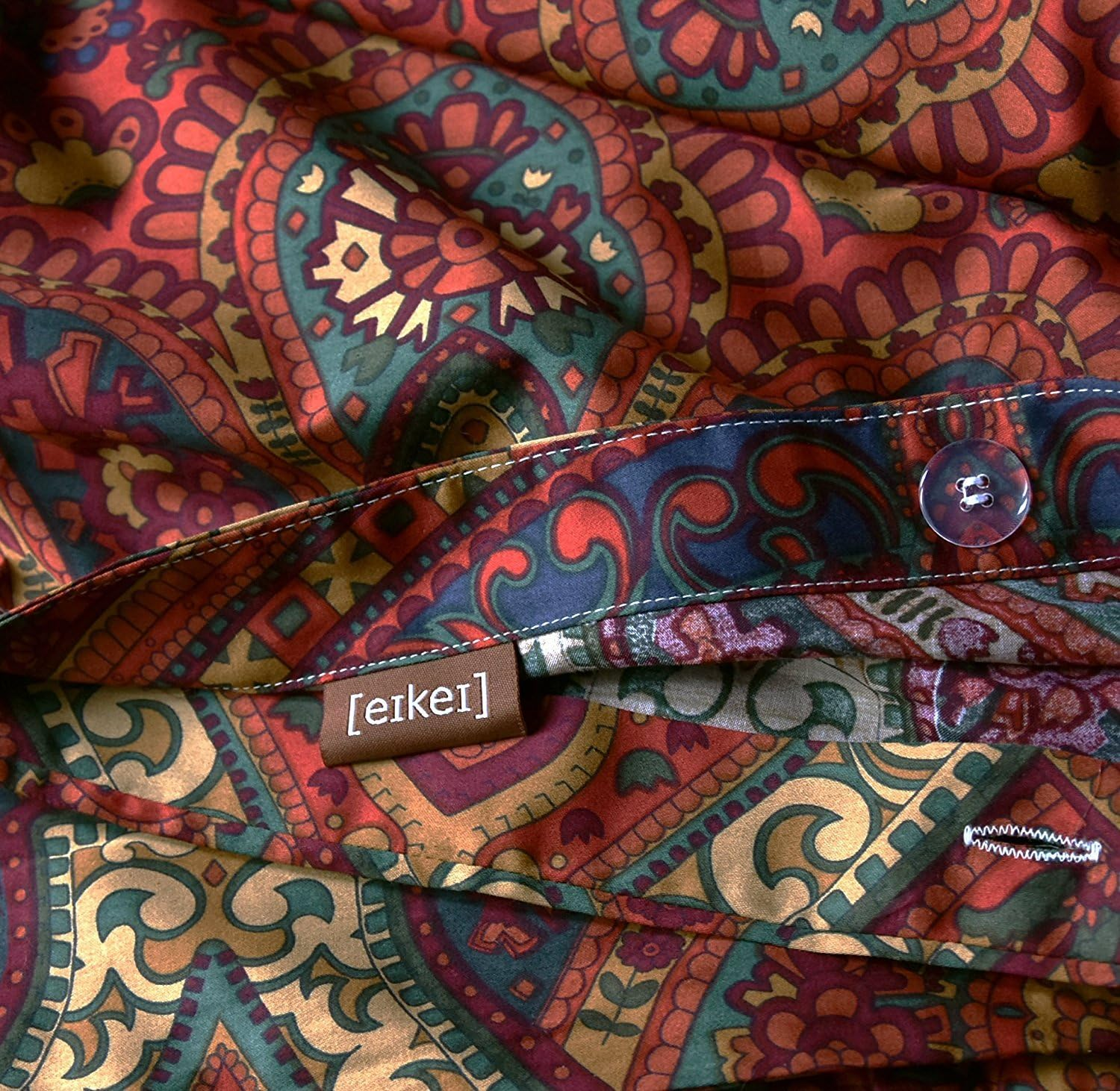 Eikei Boho Paisley Print Luxury Duvet Quilt Cover and Shams 3Pc Bedding Set Bohemian Damask Medallion 350TC Egyptian Cotton Sateen (Twin, Spanish Red) image number 3