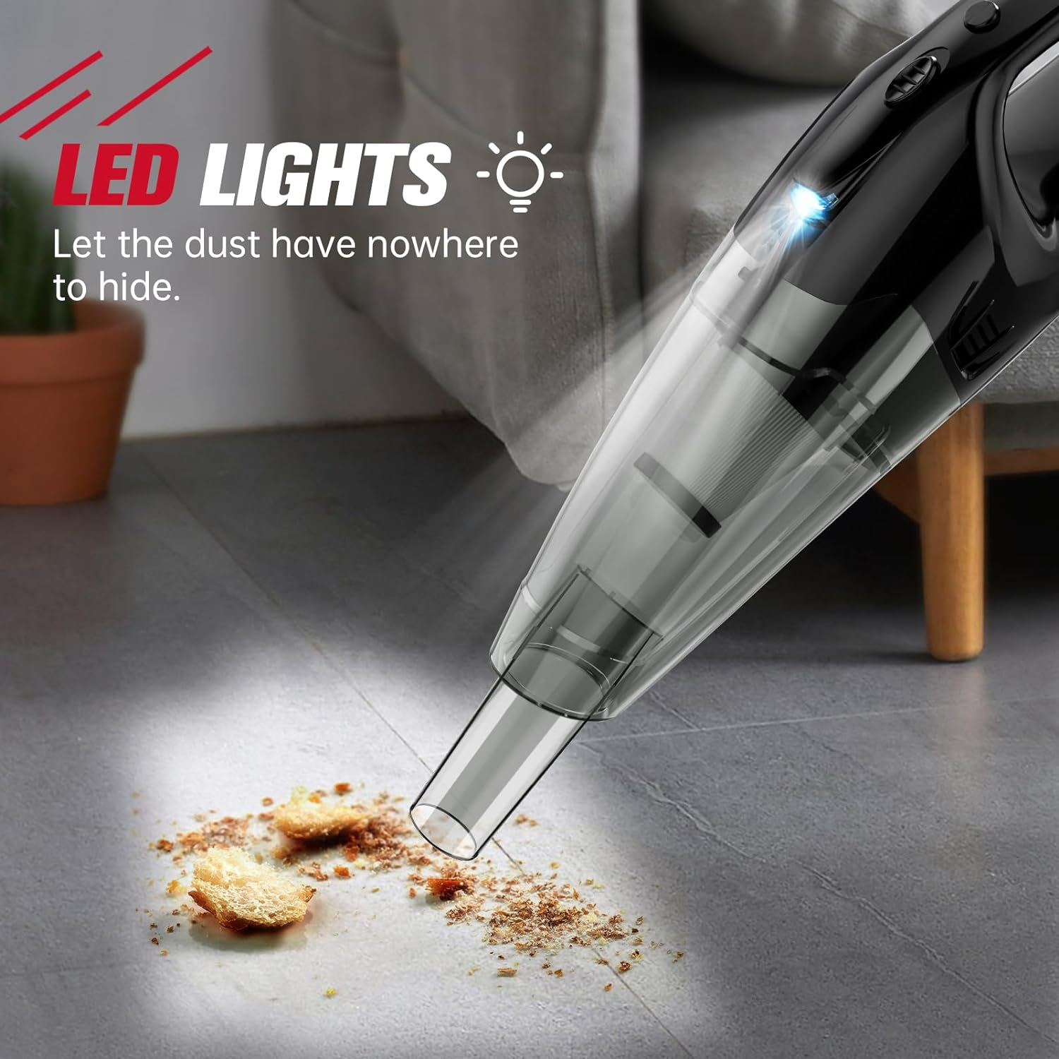 BSRCO Handheld Vacuum Cordless Rechargeable 3-In-1, Dust Busters Cordless Rechargeable with USB Charge, Car Vacuum with LED, HEPA Filter, 1.65Lbs Lightweight Vacuum Cleaner for Dust, Pet Hair image number 2