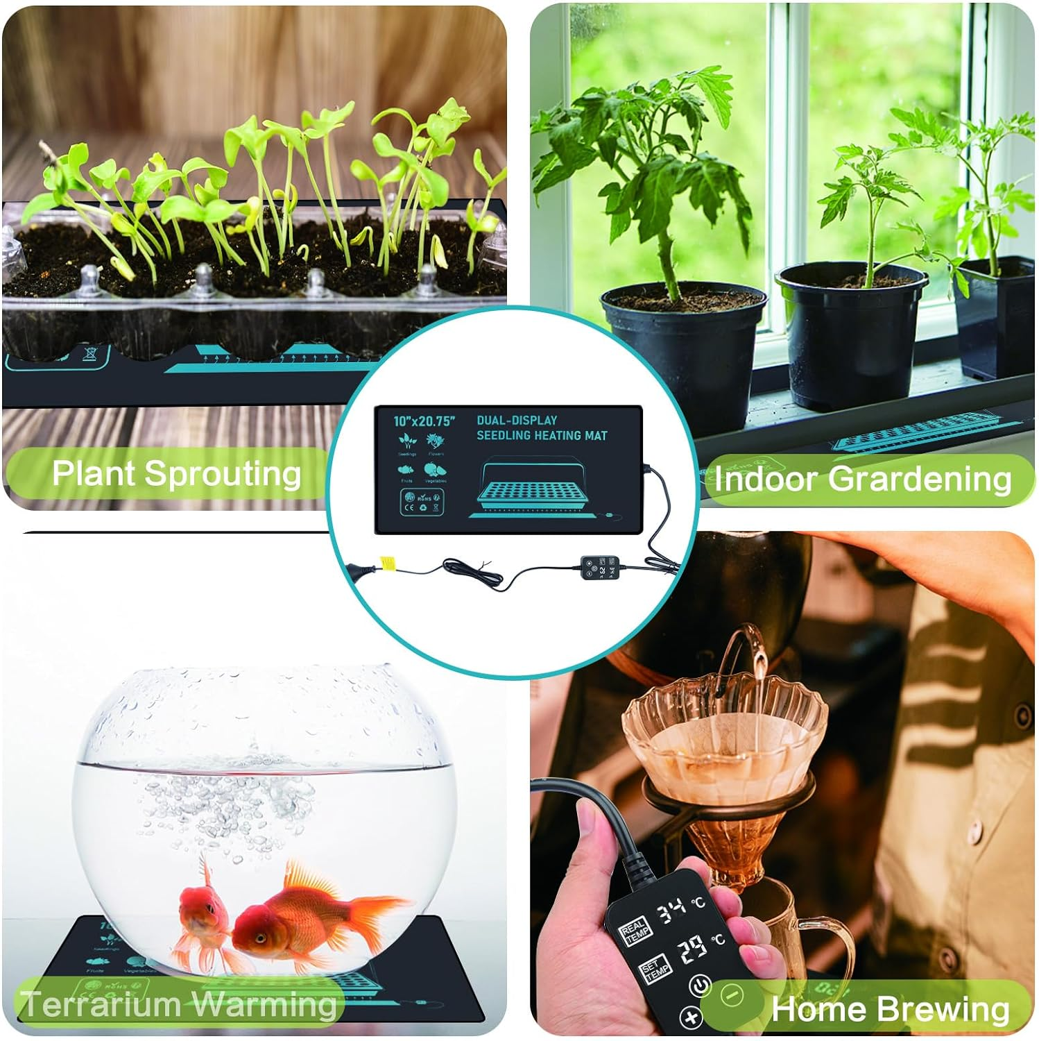 30W Seedling Heat Mat with Thermostat Control 52X25Cm Heating Pad Waterproof for Plant Germination Hydroponics Indoor Seed Starting Digital Thermostat Control Monitor Indoor Thermometer