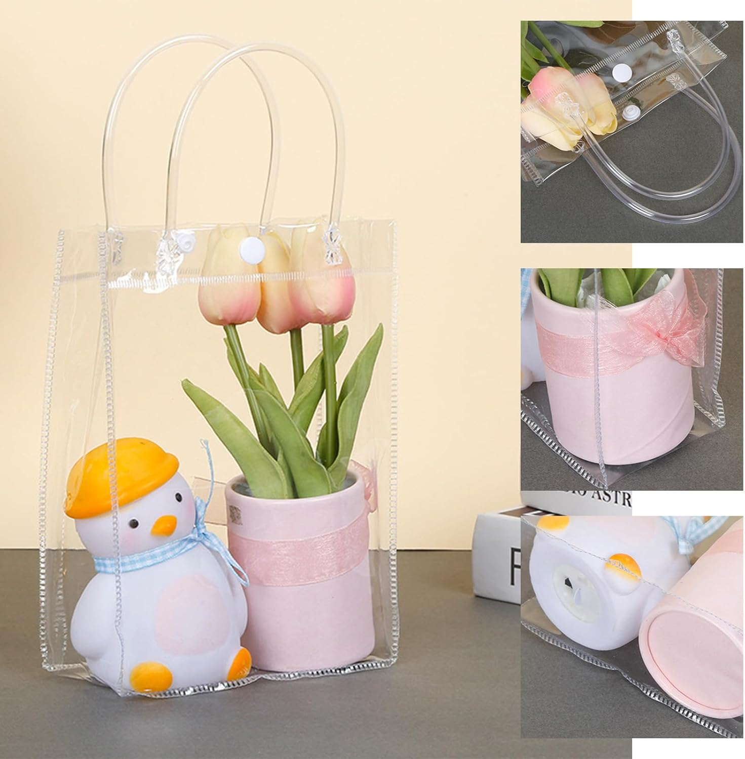 30 Pack Clear Plastic Gift Bags with Handles, 23X17X7Cm Reusable PVC Multipurpose Tote Bags for Party Favors, Goodie Storage, Snacks, Stationery & Cosmetics image number 3