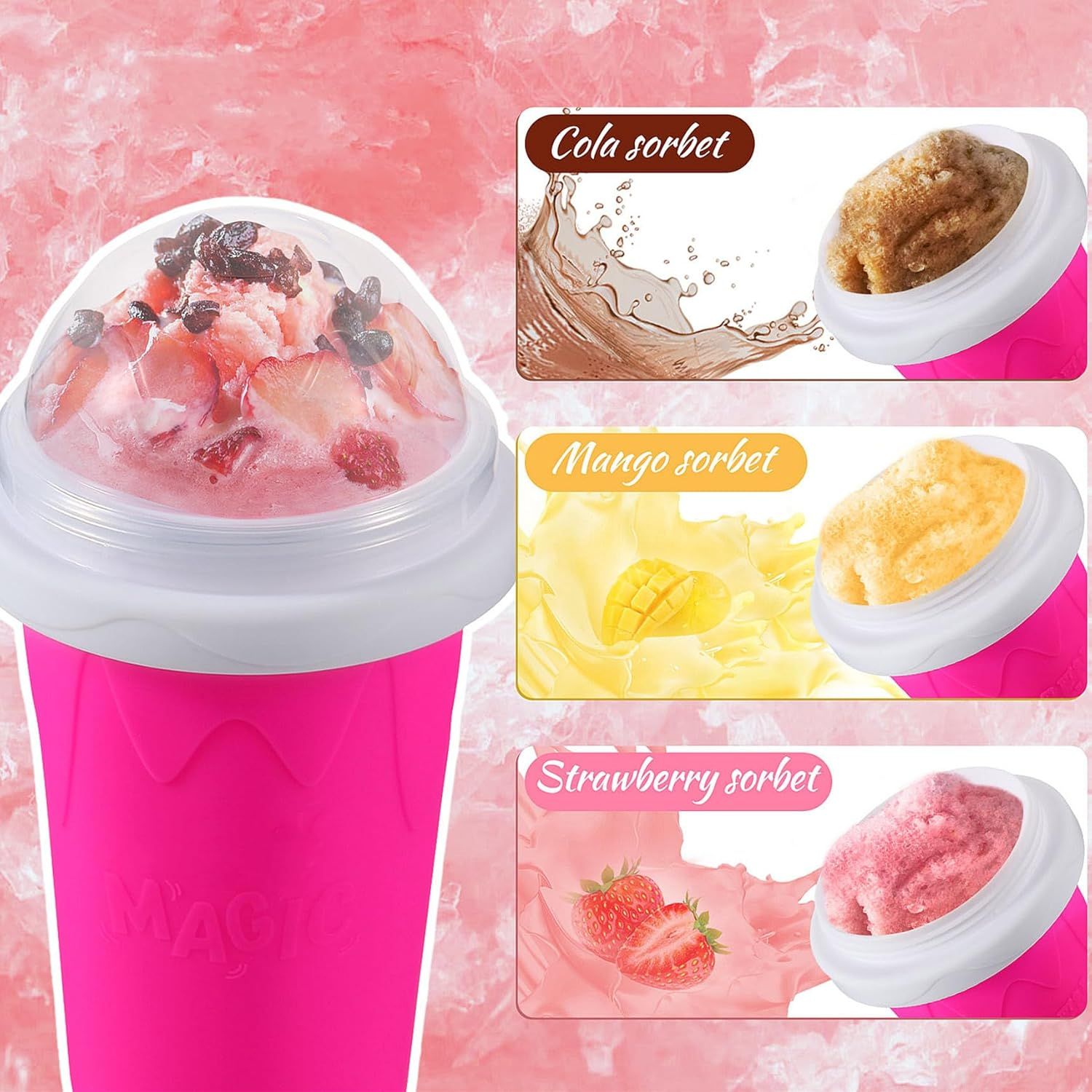 Slushie Cup, 2 Pack Slushy Maker Cup with Lid & Straw for Friends and Family, Portable Smoothie Squeeze Cup for Milk, Juices, and Ice Cream Make image number 5