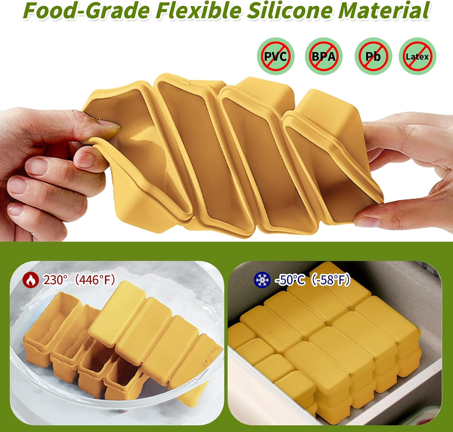 YARRAMATE 2 Pack Silicone Ice Cube Tray with Lid for Freezer, Premium Stackable Large Ice Cube Molds for Whiskey, Cocktails, Rectangle Silicone Molds for Soup, Butter, Baking,Easy Release(Orange)