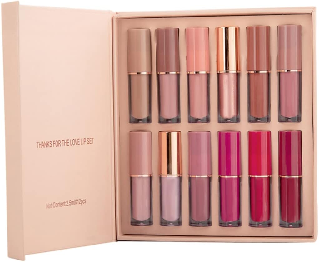 Matte Liquid Lipstick Set Waterproof Long Lasting Non-Stick Cup Lipstick Makeup Set 12PCS