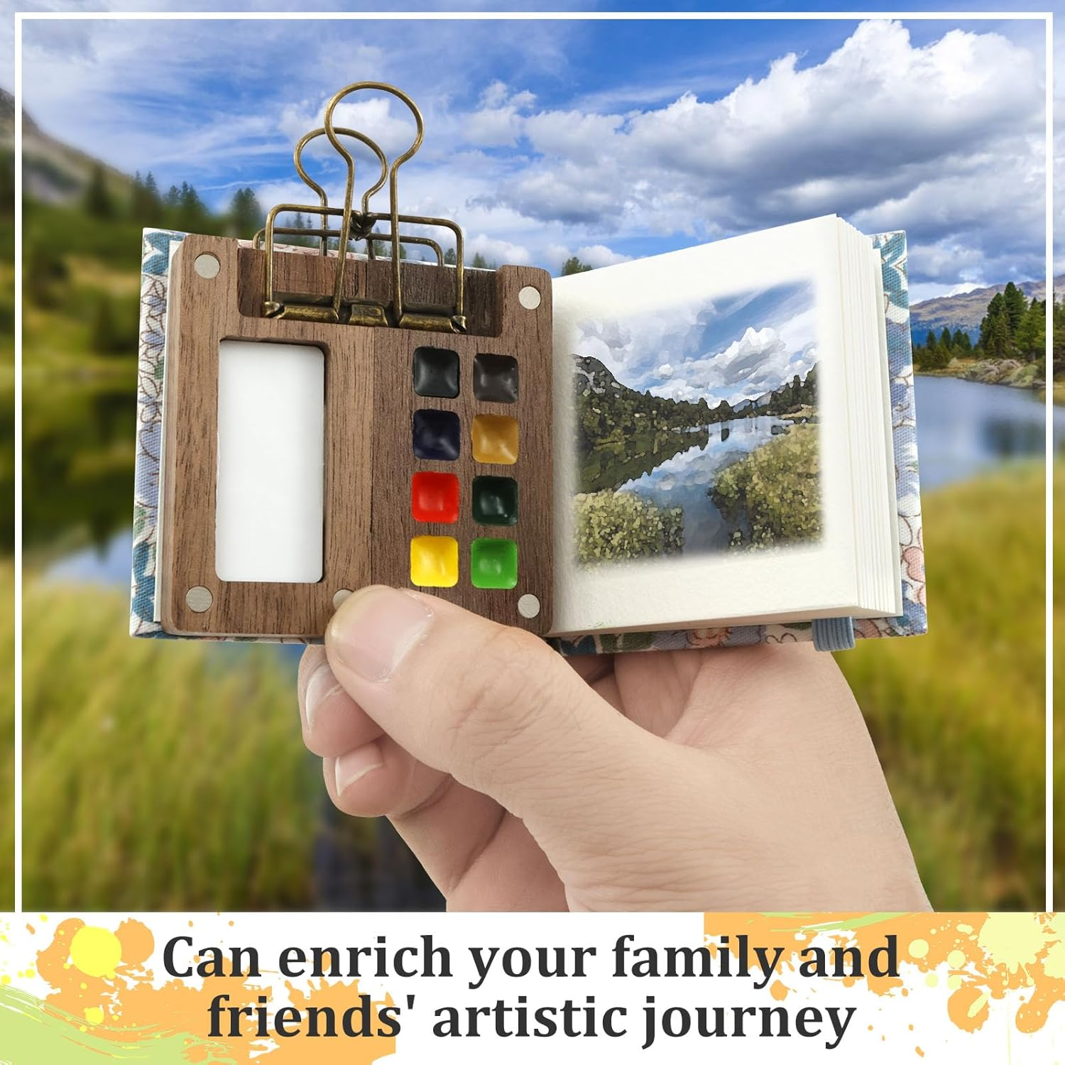 Portable Watercolor Palette Set, Pocket Artist Watercolor Travel Set, 8 Grids Mini Travel Paint Palette Set with Clip Tiny, Mini Watercolor Paint Set for Painters Students Artists Drawing image number 5