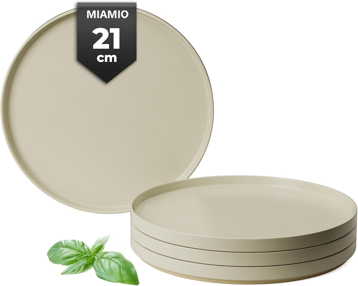 MIAMIO &ndash; Plates Set for 4 / Dinnerware Sets for 4 People, Beige Matte Stoneware, Dishwasher, and Microwave Safe &ndash; Sierra Collection (Light, Small Plates (4X)) image number 5