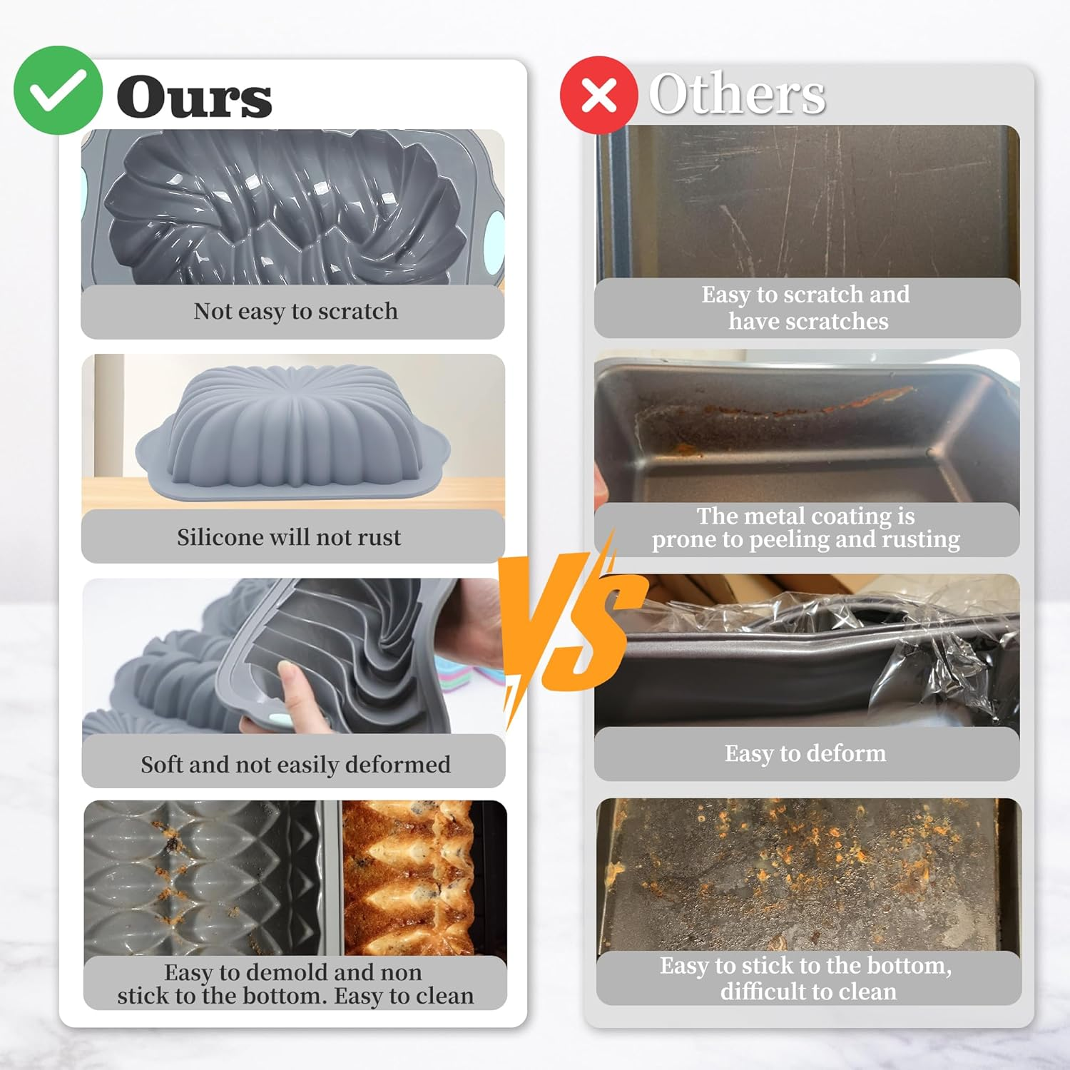 Tongjude 4 Piece Silicone Loaf Pan for Baking Bread, Non-Stick Kitchen Oven Bread Pan, Perfect for Banana Bread, Sandwich Bread, Pound Cake and Meatloaf, 4 Cups, Grey image number 1