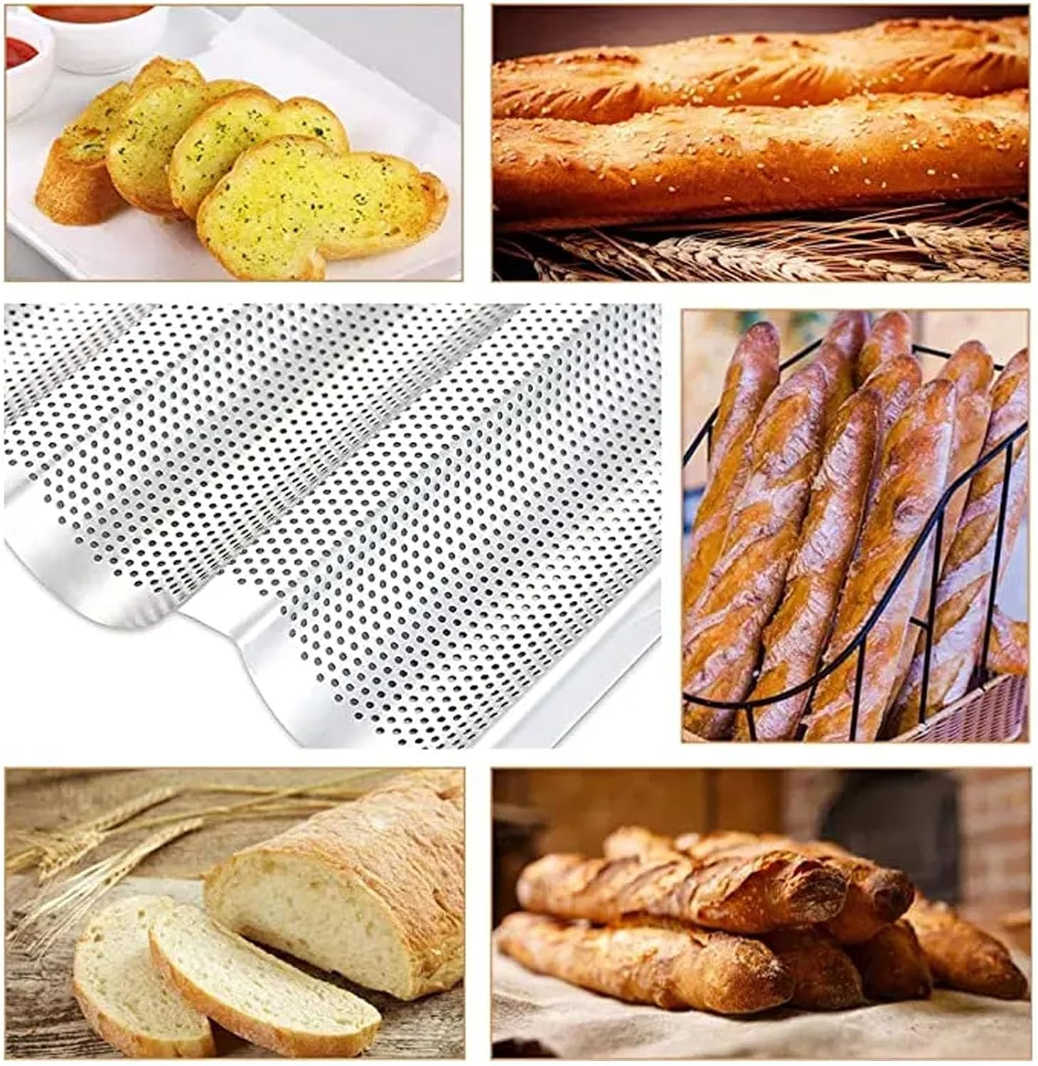 Nonstick Perforated Baguette Pan - 15" X 11" French Bread Baking Pan with 3 Wave Loaves, Perfect for Oven Toaster, Baking Mold, and Cooking Bakers - Durable Non-Stick Surface image number 2
