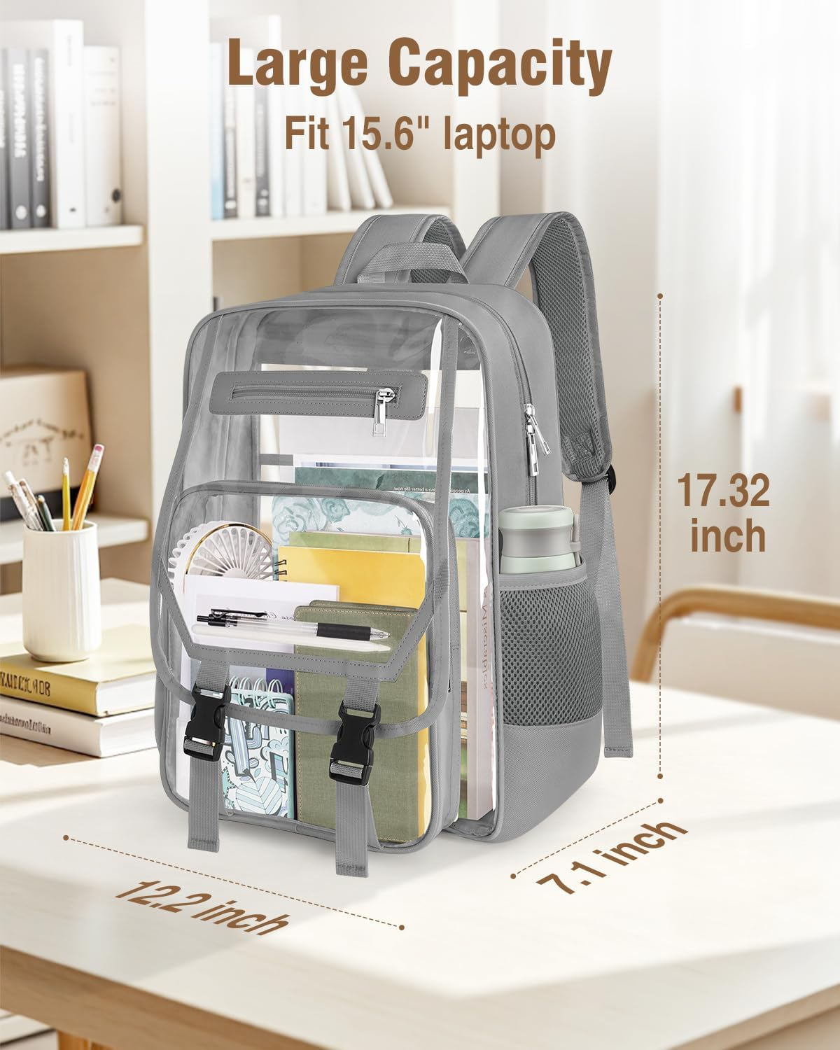 Soimeat Clear Backpack Heavy Duty Clear Bookbag image number 3