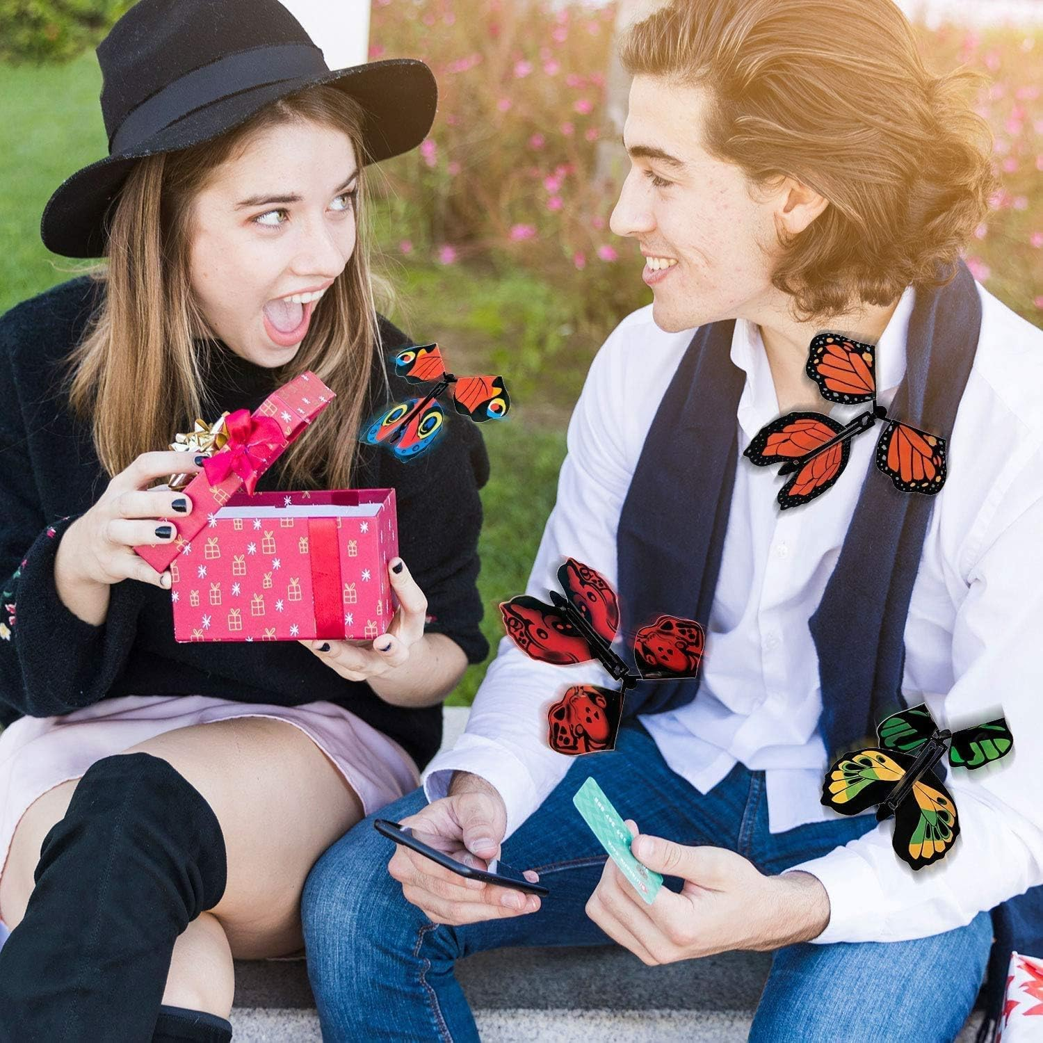 Magic Flying Butterfly Toy, Wind up Rubber Band Powered Flying Butterfly Surprise for Colorful Bookmark and Easter Egg Basket Stuffers - 6 Pcs image number 6