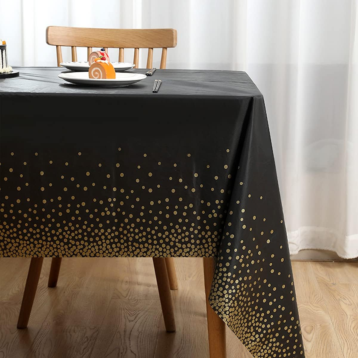 8 Packaging Black and Gold Plastic Tablecloth, 54 Inch X108 Inch Rectangular Disposable Dot Party Table Cover, Suitable for Birthday, Graduation, Restaurant, Wedding Decoration Tablecloth