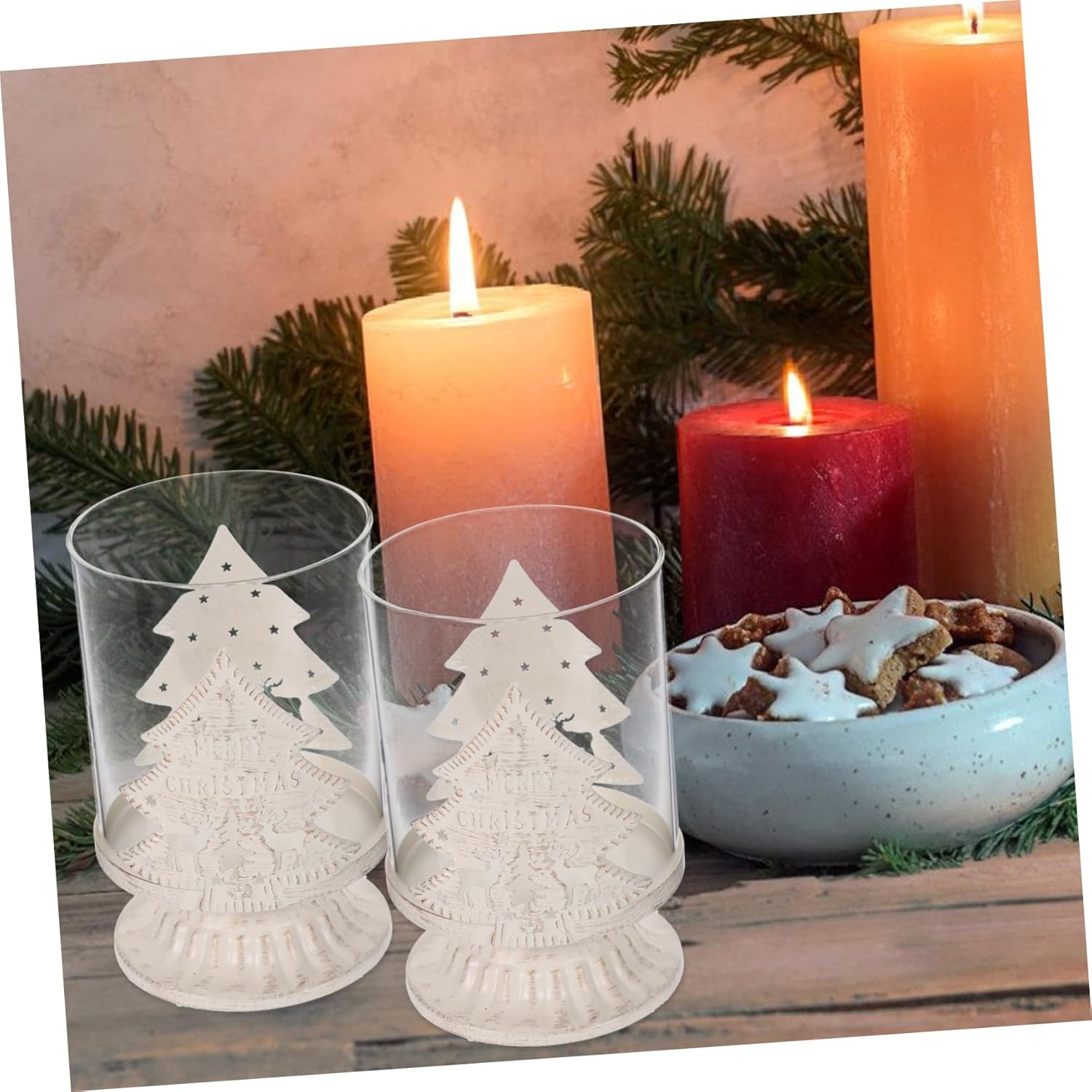 Anneome 2Pcs Fine Crafted Christmas Deer Ornament Candle Shelf Xmas Candleholder Home Decor image number 1