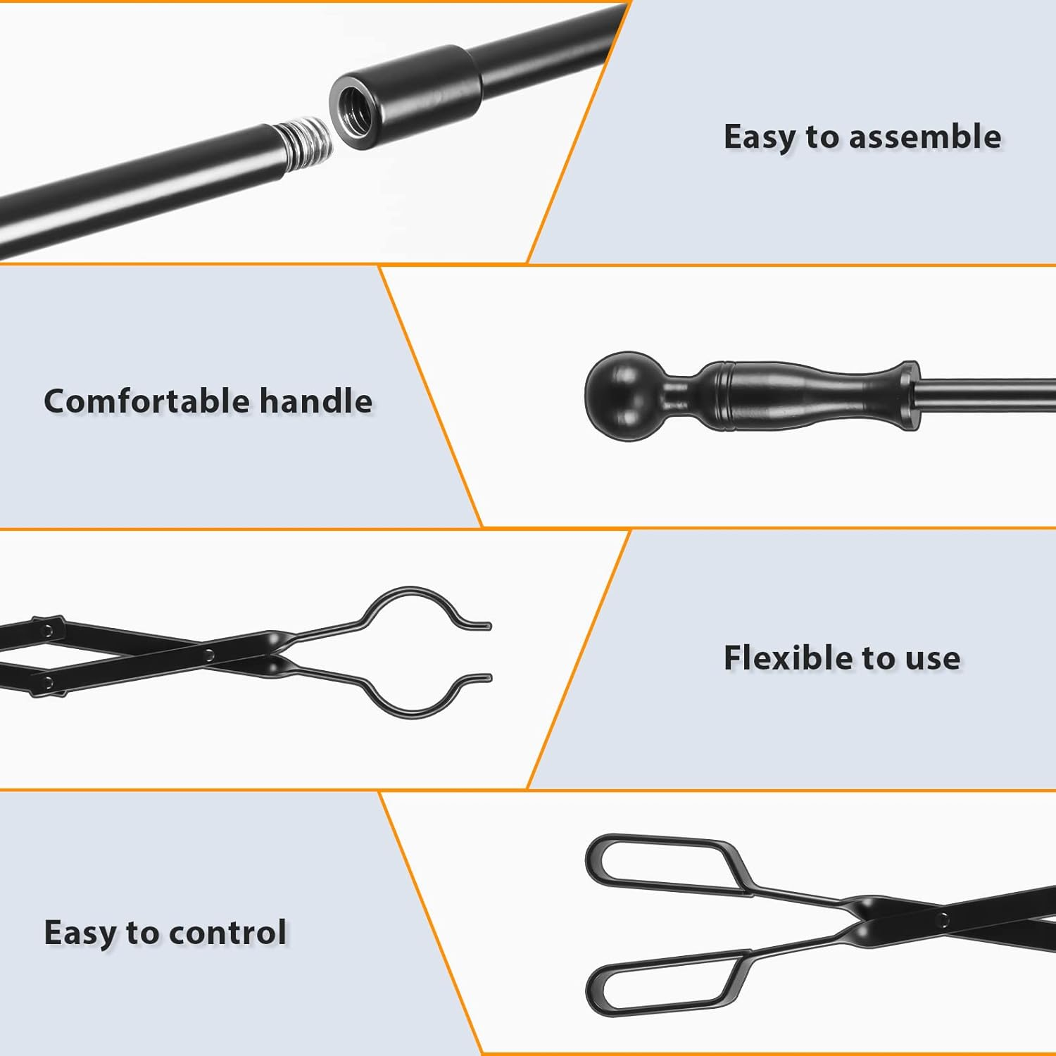 FEED GARDEN 32 Inch Fireplace Poker and 26 Inch Fireplace Tongs Set for Fire Pit Fireplace Tools Accessories Log Grabber Set for Camping Wood Stove Patio Campfire Picnic Indoor Outdoor image number 5