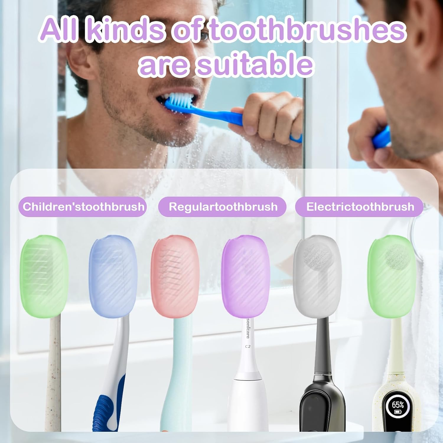 Silicone Toothbrush Covers 6 Pack,Compatible with Oral B Electric Toothbrush Heads & Manual, Breathable for Travel Camping image number 6