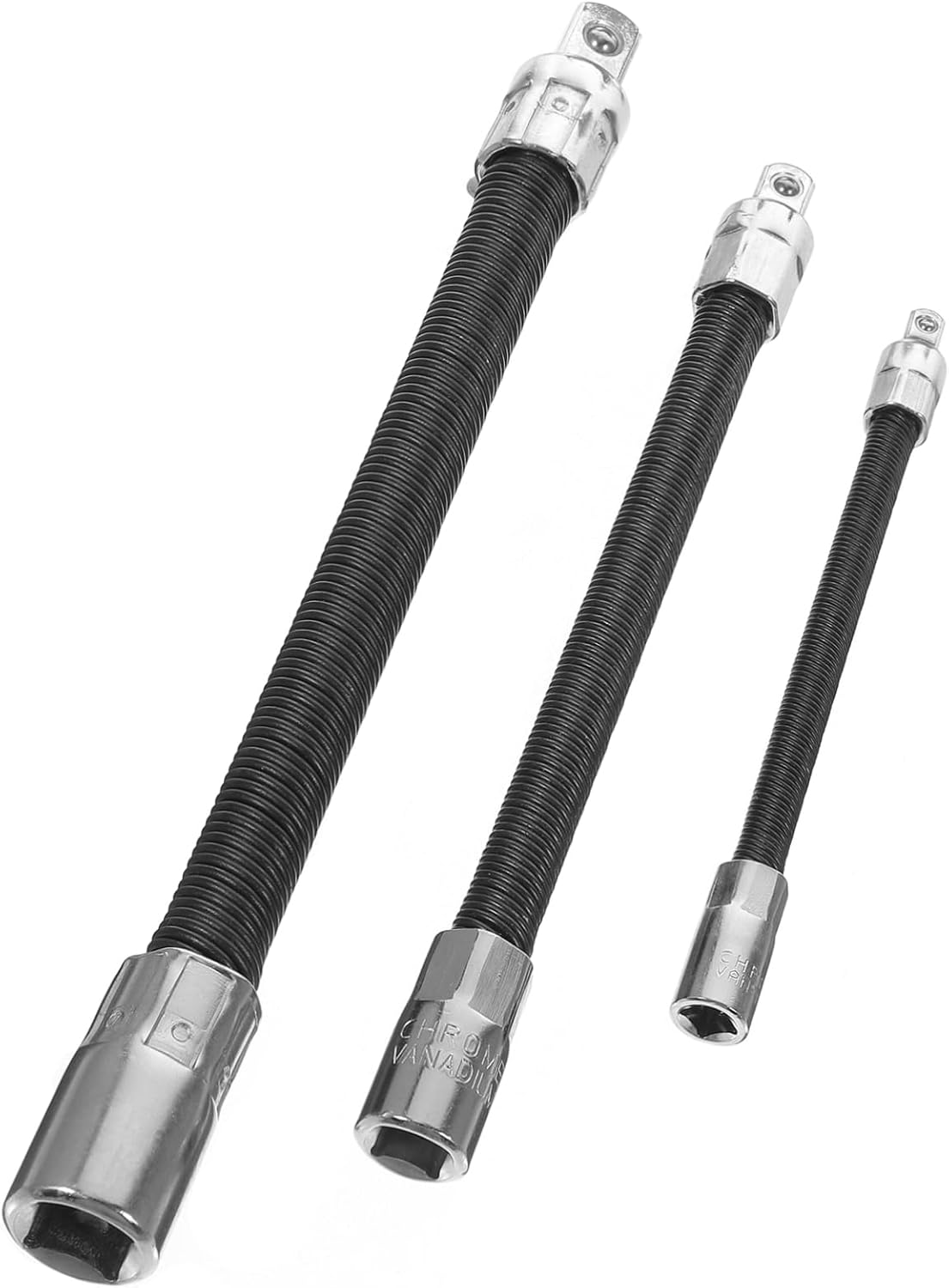 IWOWHERO Industrial Flexible Socket Wrench Extension Bar Set 3 Pieces 1/4-3/8-1/2 Ratchet Extender Spring Soft Shaft for Mechanical Repair and Automotive Use image number 1