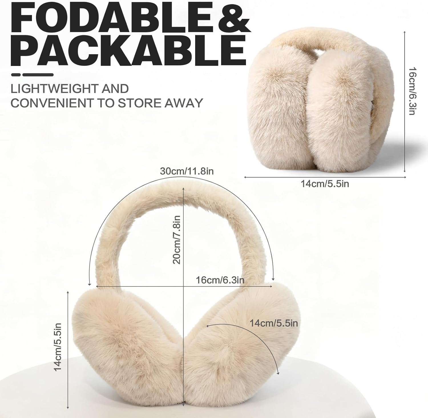 Cisnocr 2Pcs Earmuffs for Women Winter White Black Fur Earmuffs Foldable Ear Warmer Soft Ear Covers - Black+Cream image number 2