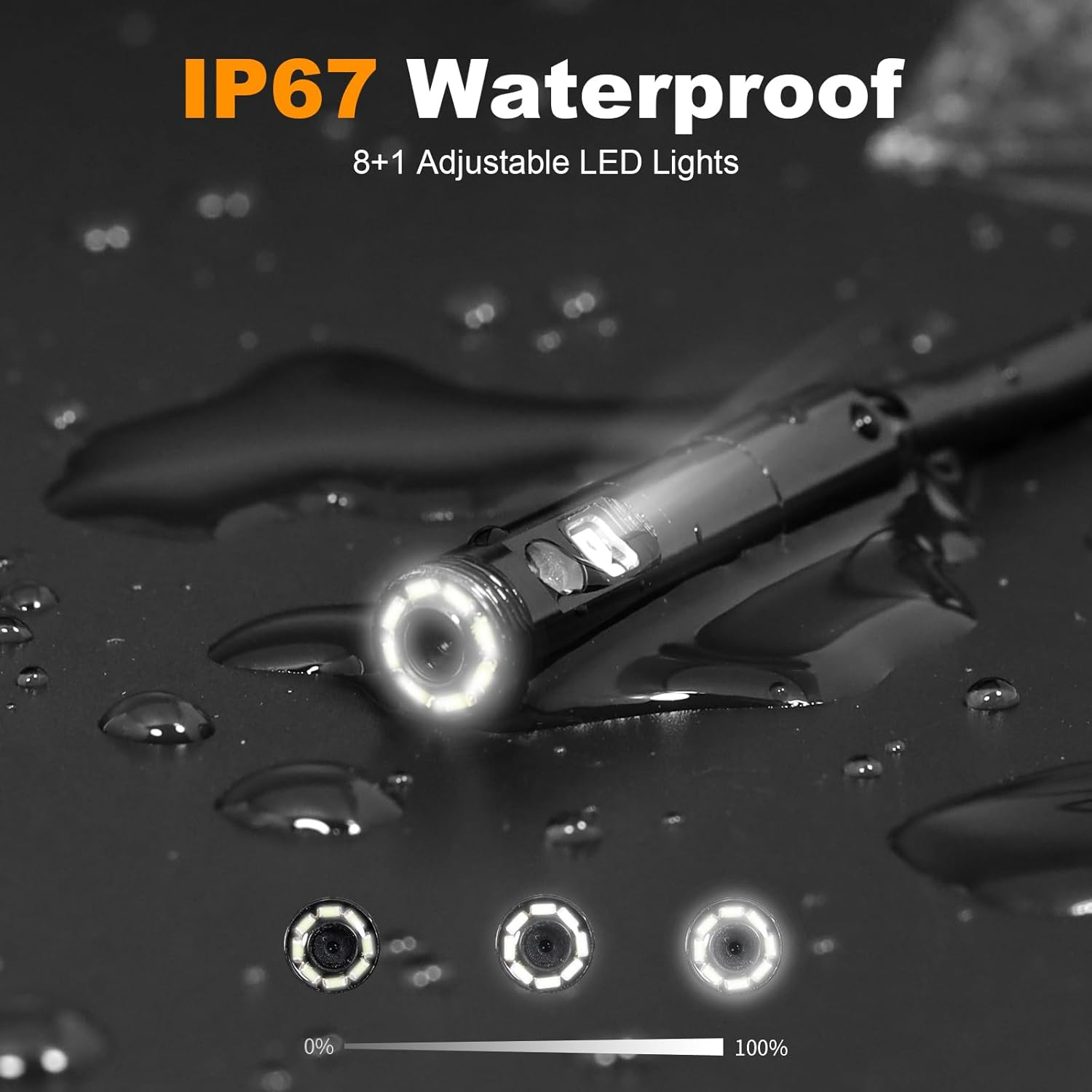 Dual-Lens Industrial Borescope Camera with 5 Inch IPS Screen, 32GB Memory Card, Photo/Video Recording Enabled, 16.5FT/5M Semi-Rigid Cable with 8+1 Adjustable Leds, IP67 Waterproof