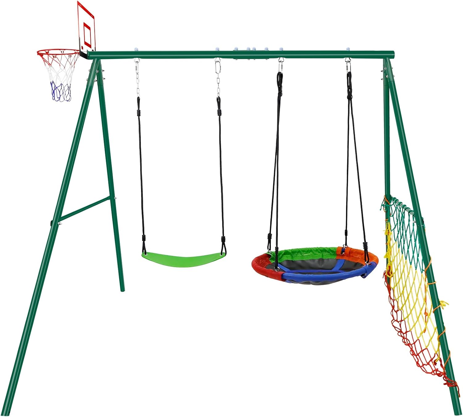 CYFIE 5-In-1 Swing Set for Kids Heavy-Duty Metal Swing Stand Outdoor Playground Equipment W/2 Swings Basketball Hoop, Football Gate for Outdoor Backyard, up to 440.1Lbs (200Kg) Weight Capacity image number 5