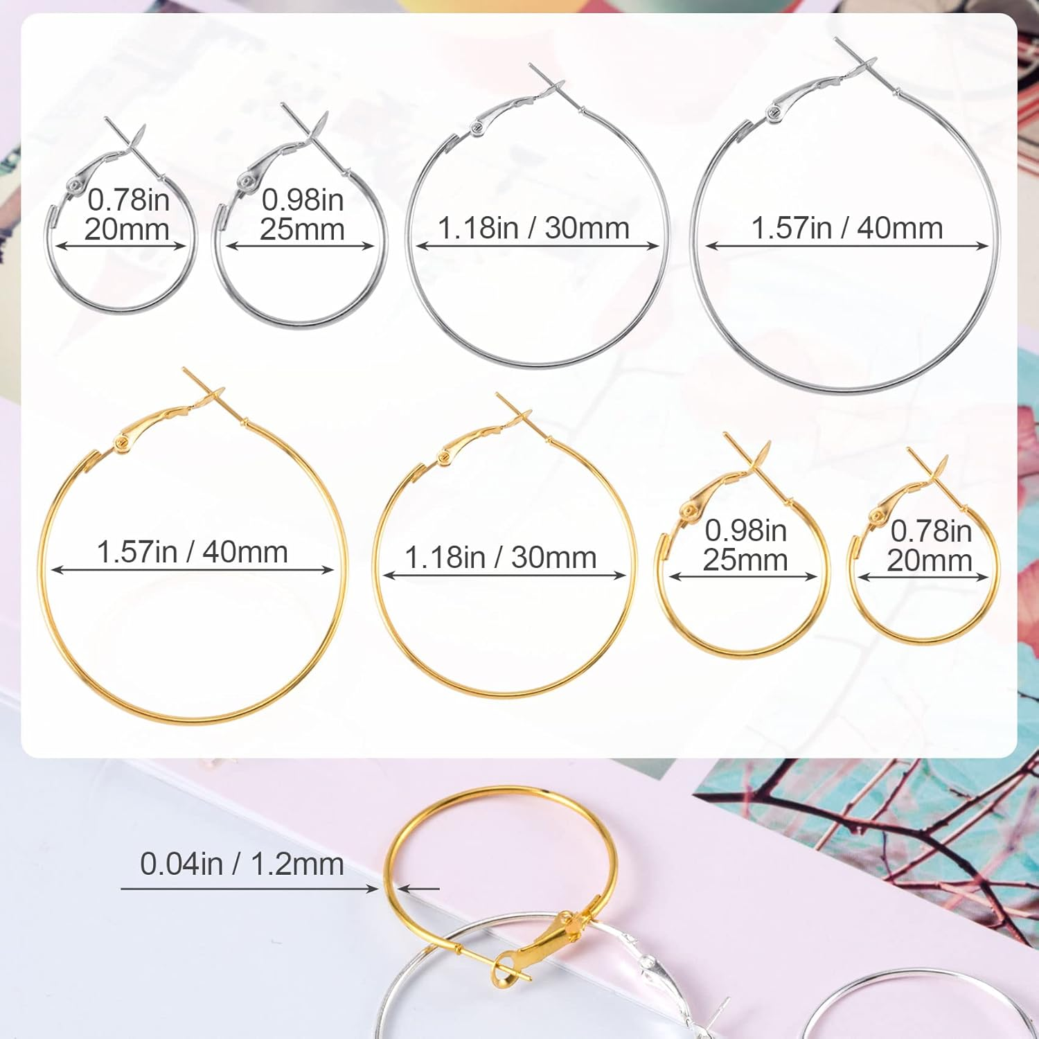 PAGOW 96Pcs Hoop Earrings Finding, Hypoallergenic Alloy round Earring Hoops for Jewelry Making, Open Beading DIY Earrings Craft Art Accessories - Silver image number 4