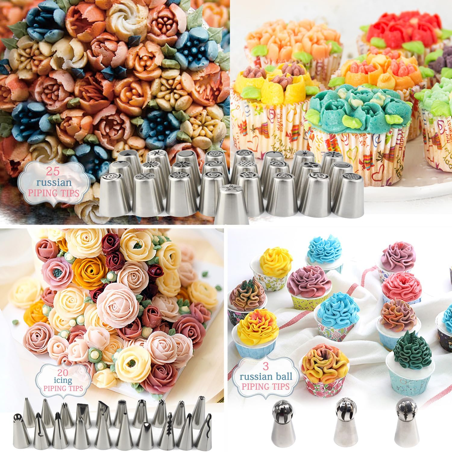 (88PCS Russian Tips) - Russian Piping Tips - Cake Decorating Supplies - 88 Baking Supplies Set - 49 Icing Piping Tips - 3 Russian Ball Piping Tips, Flower Frosting Tips, Bakes Flower Nozzles-Large Cupcake Decorating Kit image number 2