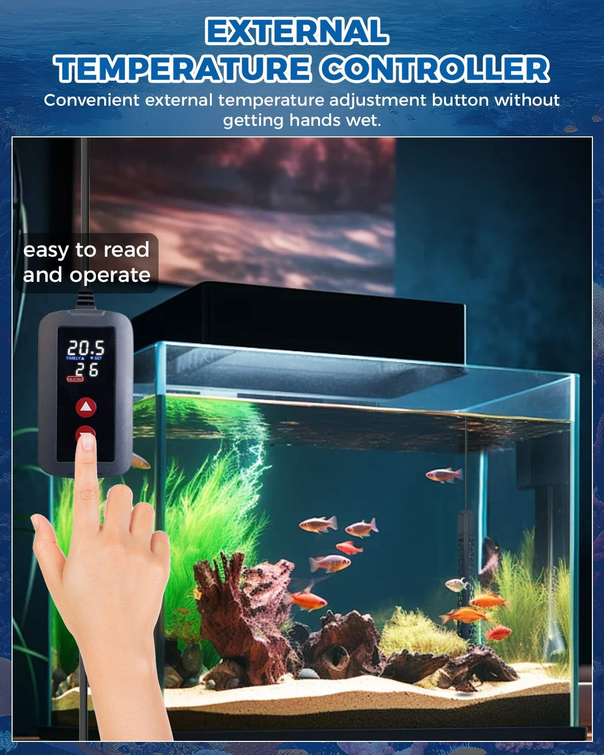 Doright Aquarium Heater 300W, Fish Tank Heater with Intelligent LED Digital Display Thermostat Controller, Fish Tank Heaters for Tropical, Aquarium Heaters for 250L Freshwater Saltwater image number 5