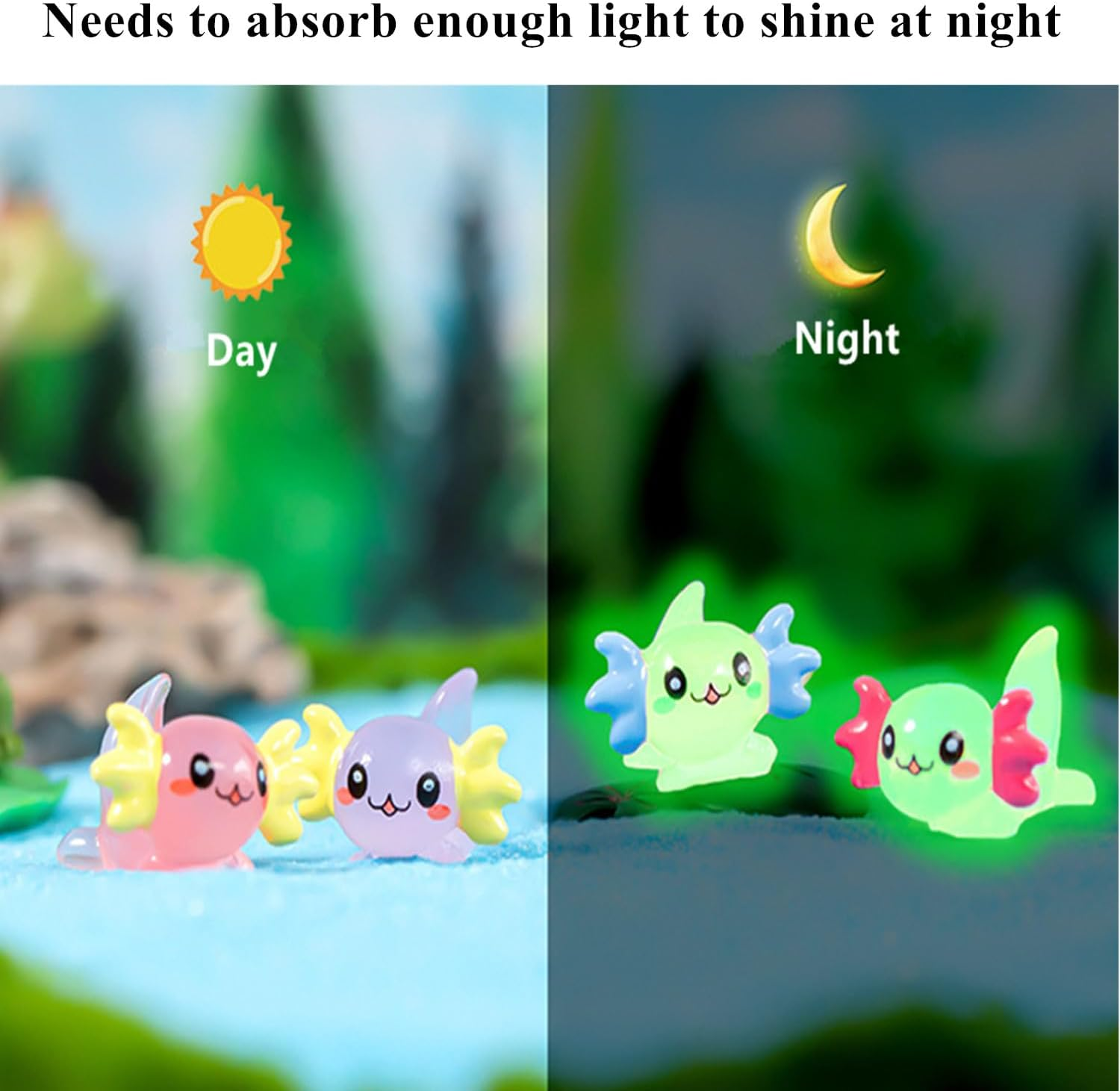 Mini Resin Axolotl Miniature Figurine, Glow in the Dark Tiny Animal Figurines Small Luminous Charm Ornament for DIY Craft Garden Landscape Ornament Potted Plants Decorations (Luminous-42Pcs) - Solid Color - 42Pcs image number 2