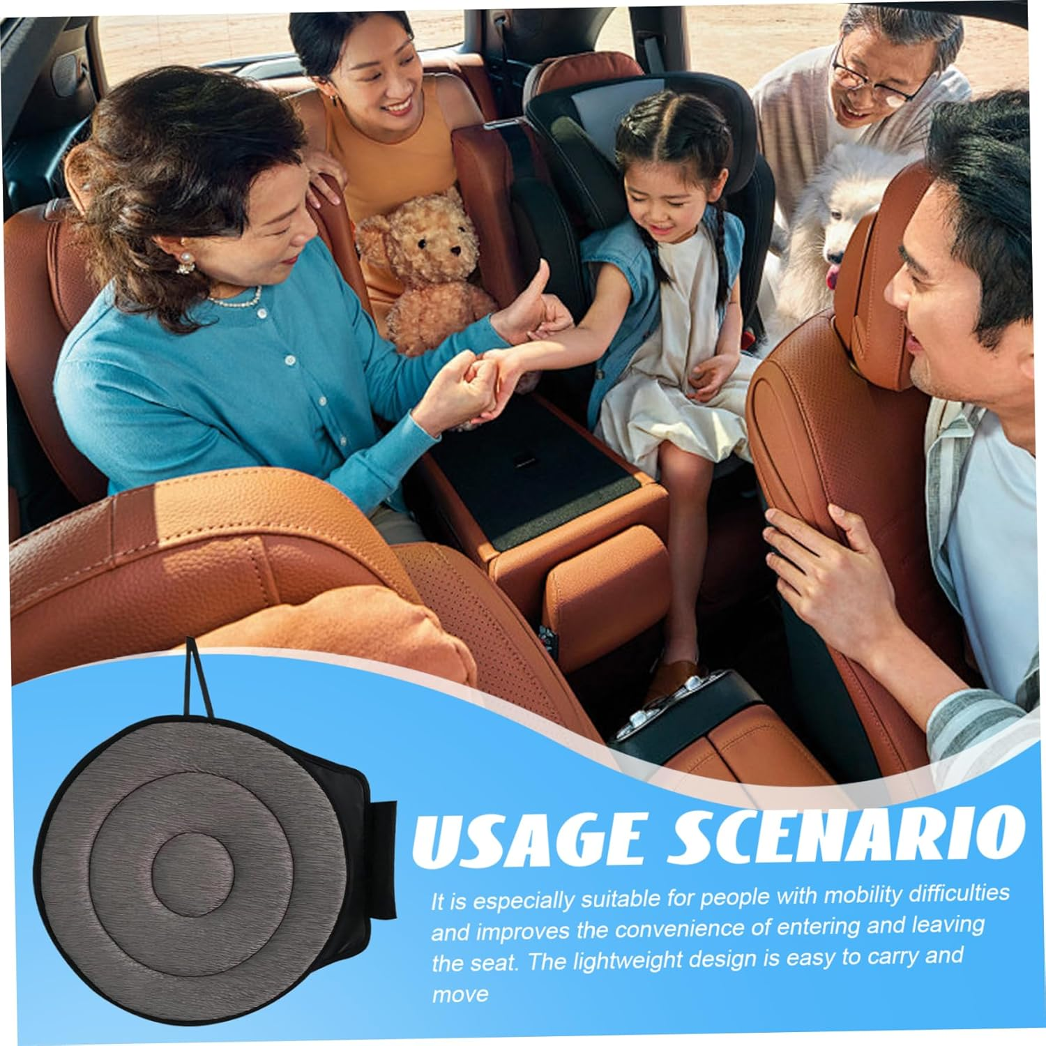 Portable Car Seat, Swivel Car Seat 18X16In Breathable Ergonomic 360 Rotating Cushion for for Elderly, Disabled, Pregnant Woman image number 3