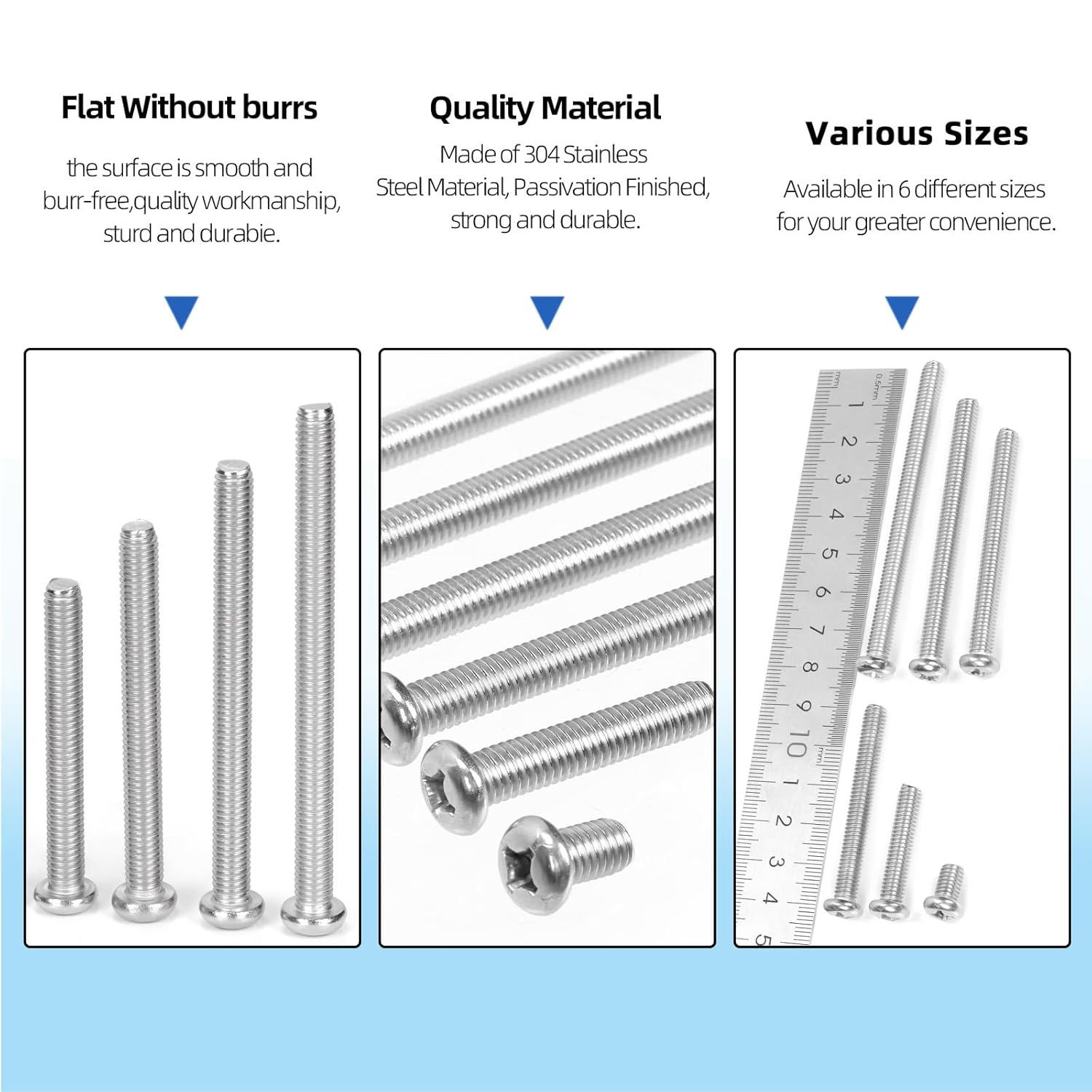Glarks 114Pcs M6 X 10/30/50/60/70/80Mm Pan Head Phillips Machine Screws Set, 304 Stainless Steel, Fully Thread, Silver Cross Head Screws Bolts with Nuts and Washers for Cabinet Drawer Knob Pull Handle