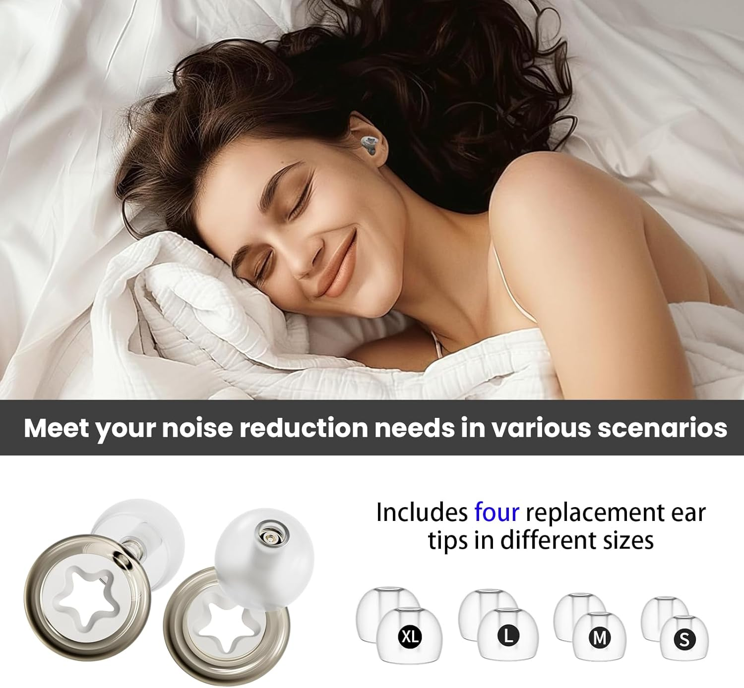 Quiet Ear Plugs for Sleep Noise Reduction Super Soft - Hearing Protection Silicone Ear Plugs Reusable for Sleep Concerts Noise Sensitivity with 4 Ear Tips S/M/L/XL image number 3