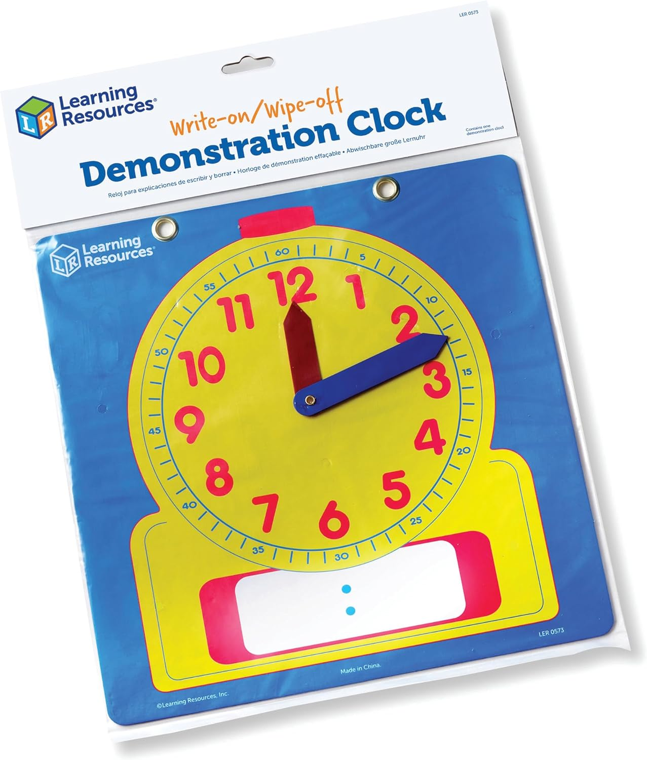 Learning Resources Write & Wipe Demonstration Clock, Easy-To-Read, 12" Square Clock, Ages 6+ image number 1