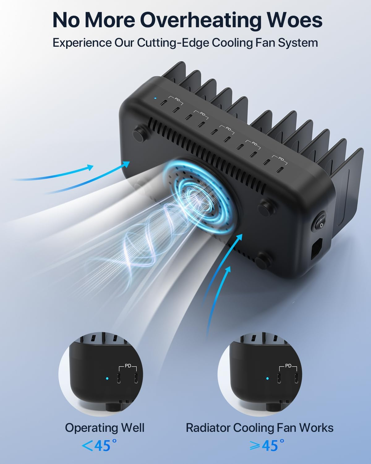 Soopii USB C Multi Charging Station,100W 10-Port Type C Fast Charger Station for Multiple Devices with Adjustable Dividers, Charger Organizer Compatible with Phone, Tablet,Kindle and More(Black) image number 1