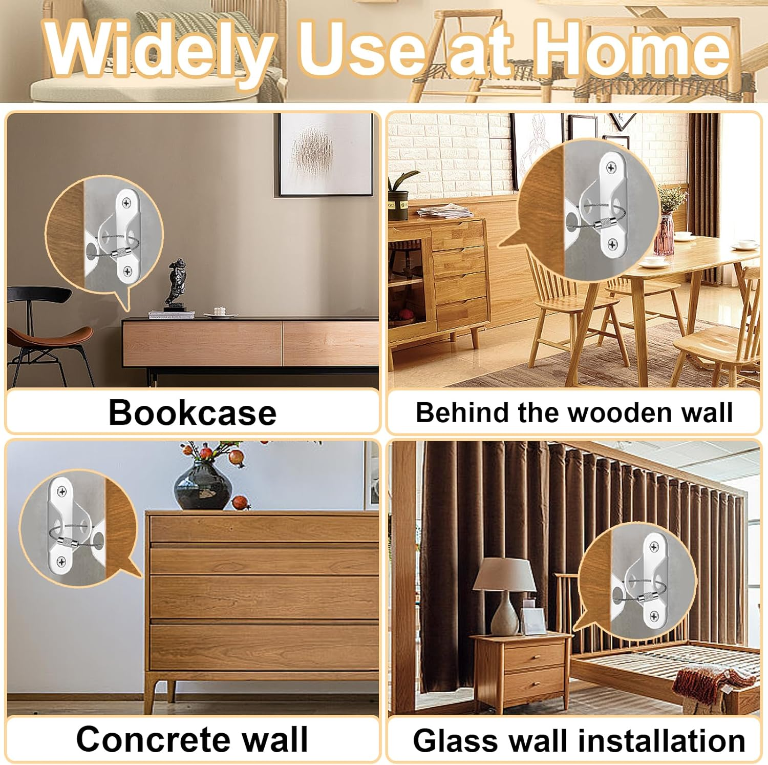 Furniture Anchors (12 Pack) for Baby Proofing & Pet Protecting, Furniture Straps anti Tip Furniture Wall Anchor Securing 400 Lbs/Keep Baby Pet Safety from Falling Furniture, Earthquake Straps image number 6