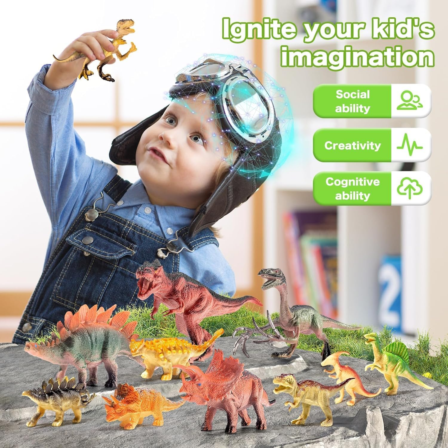 CKIKH Dinosaur Toys for Kids 45PCS Realistic Dinosaurs Figures with Eggs&Trees&Fence Playset to Create a Dino World,Educational Figures Great Choice for Toddler Boys & Girls