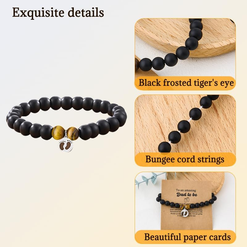 Father Day Gifts for New Dad Birthday Gifts for Dads to Be Gift to Daddy Natural Stone Bracelet with Feet Print Gift - To An Amazing New Dad image number 3