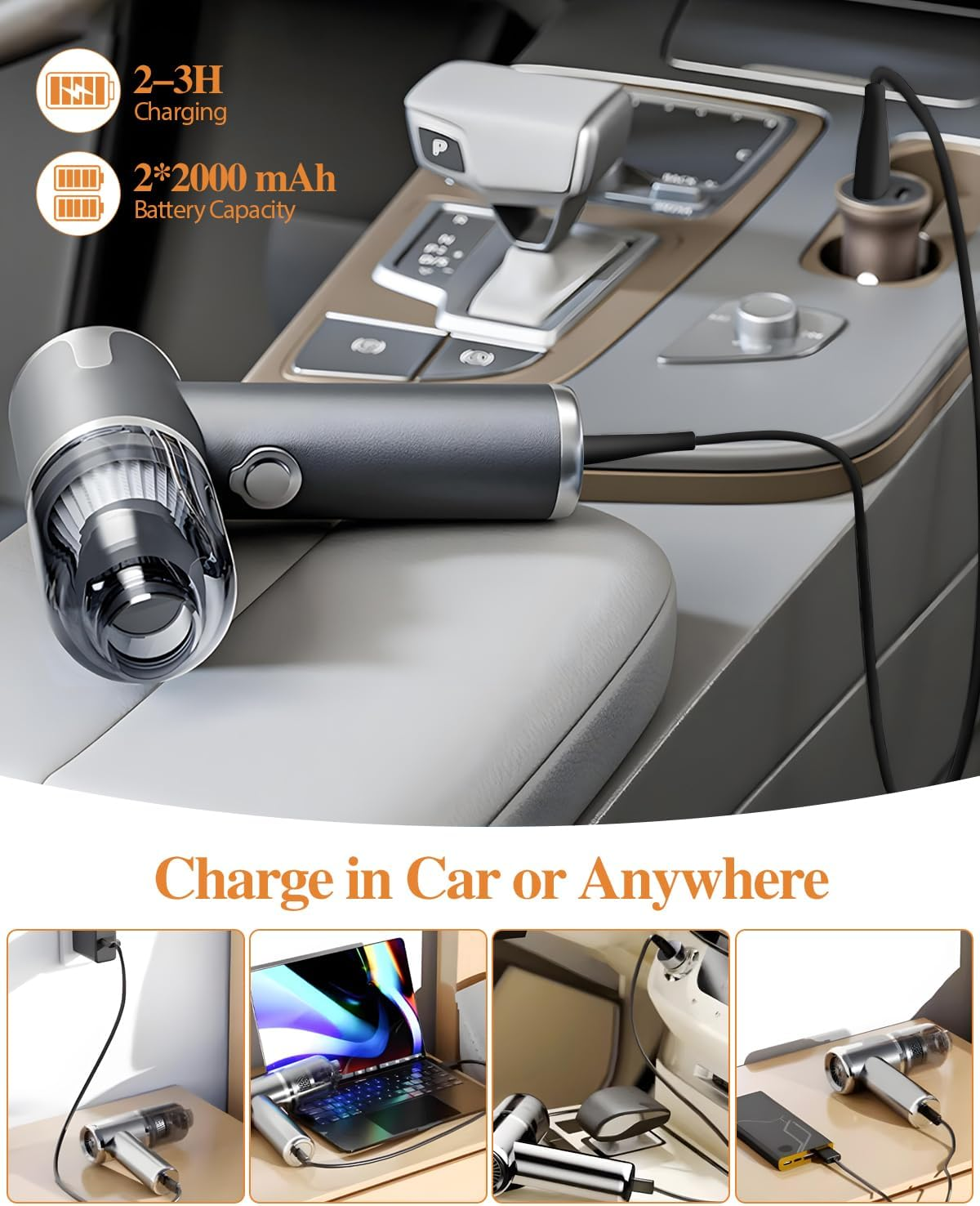 Handheld Car Vacuum Cleaner Cordless, 8000Pa Powerful 2-In-1 Lightweight Vacuum and Air Blower, Dual Filter Rechargeable Mini Hoover for Pet Hair, Car, Home, Office, Kitchen image number 1